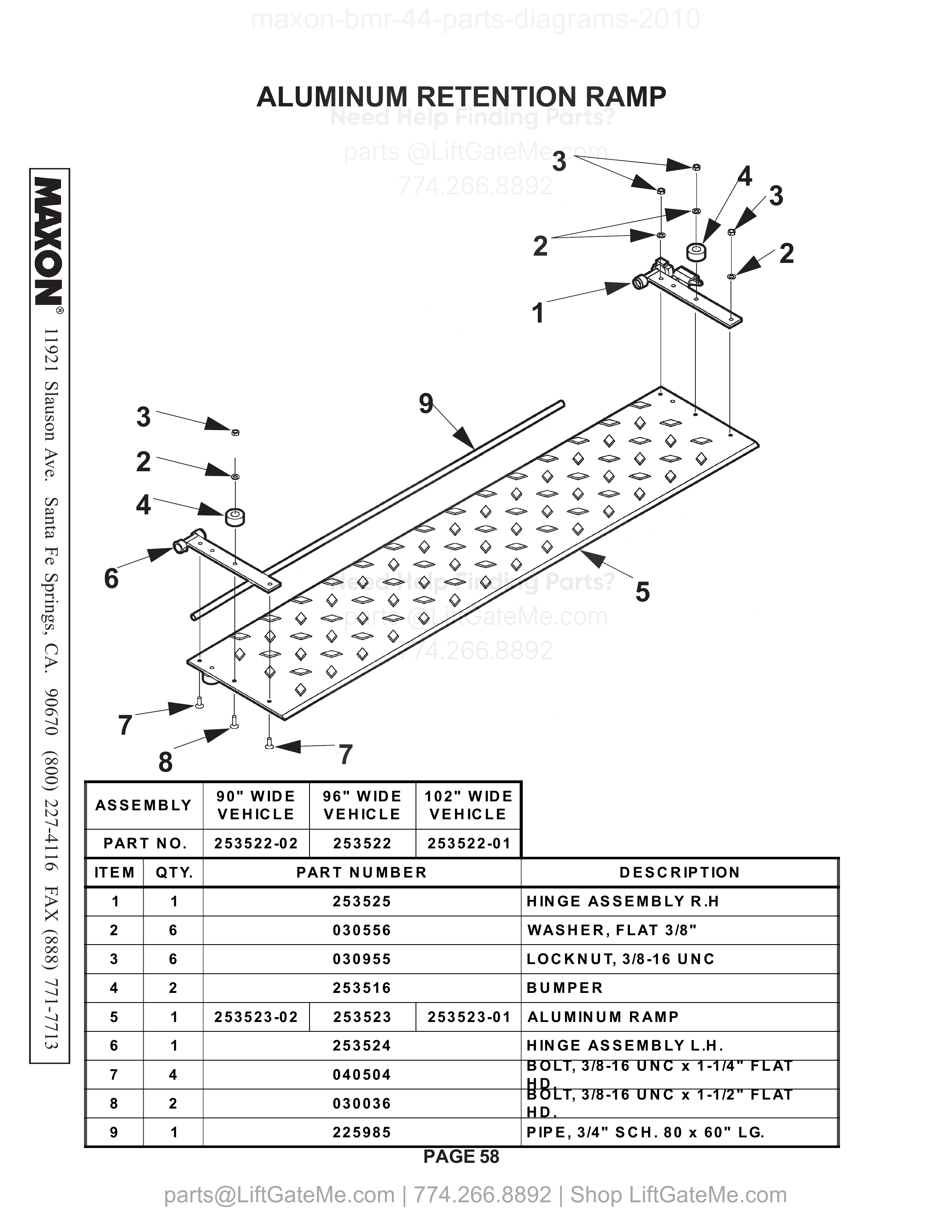 ALUMINUM RETENTION RAMP diagram
