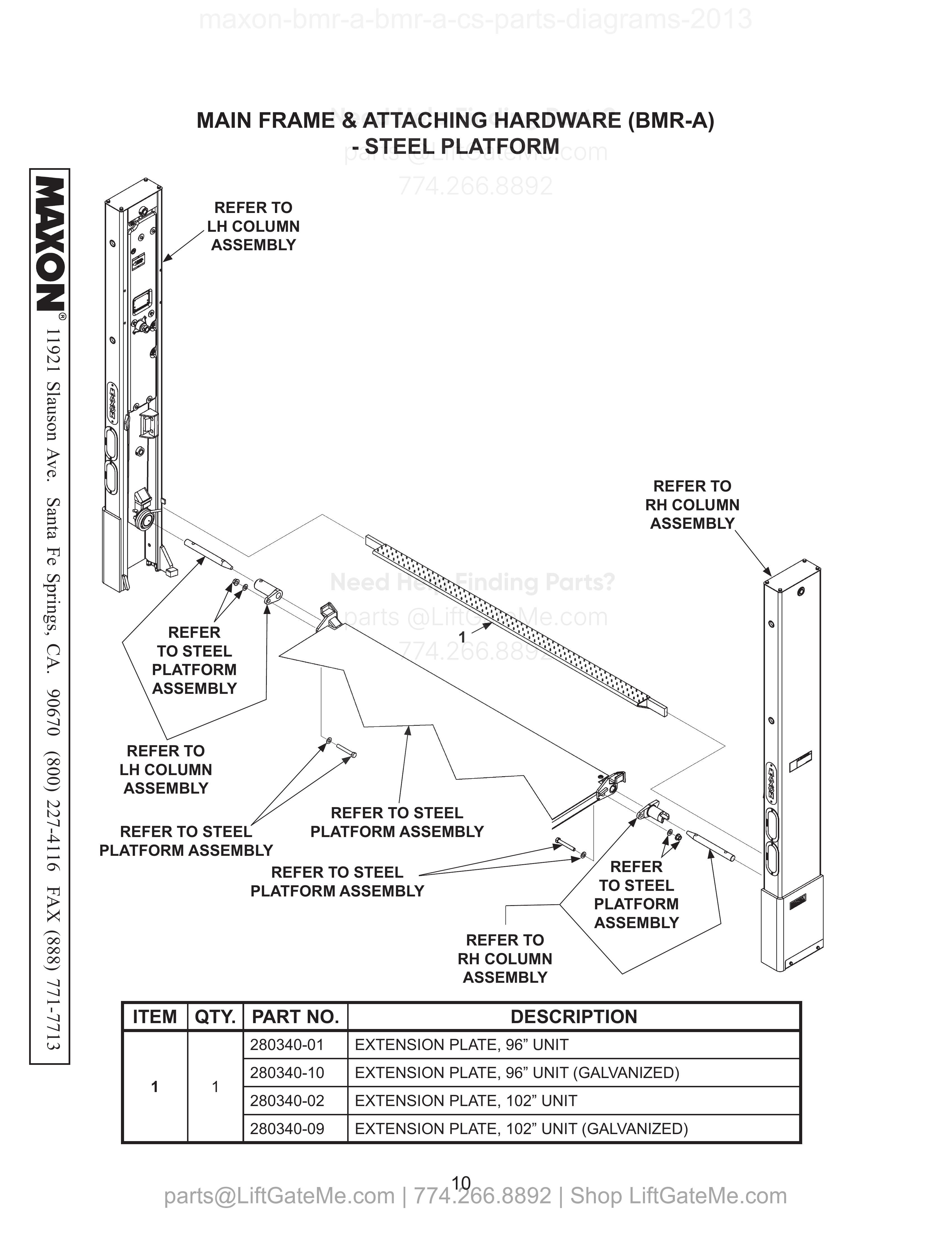 MAIN FRAME & ATTACHING HARDWARE (BMR-A) - STEEL PLATFORM diagram
