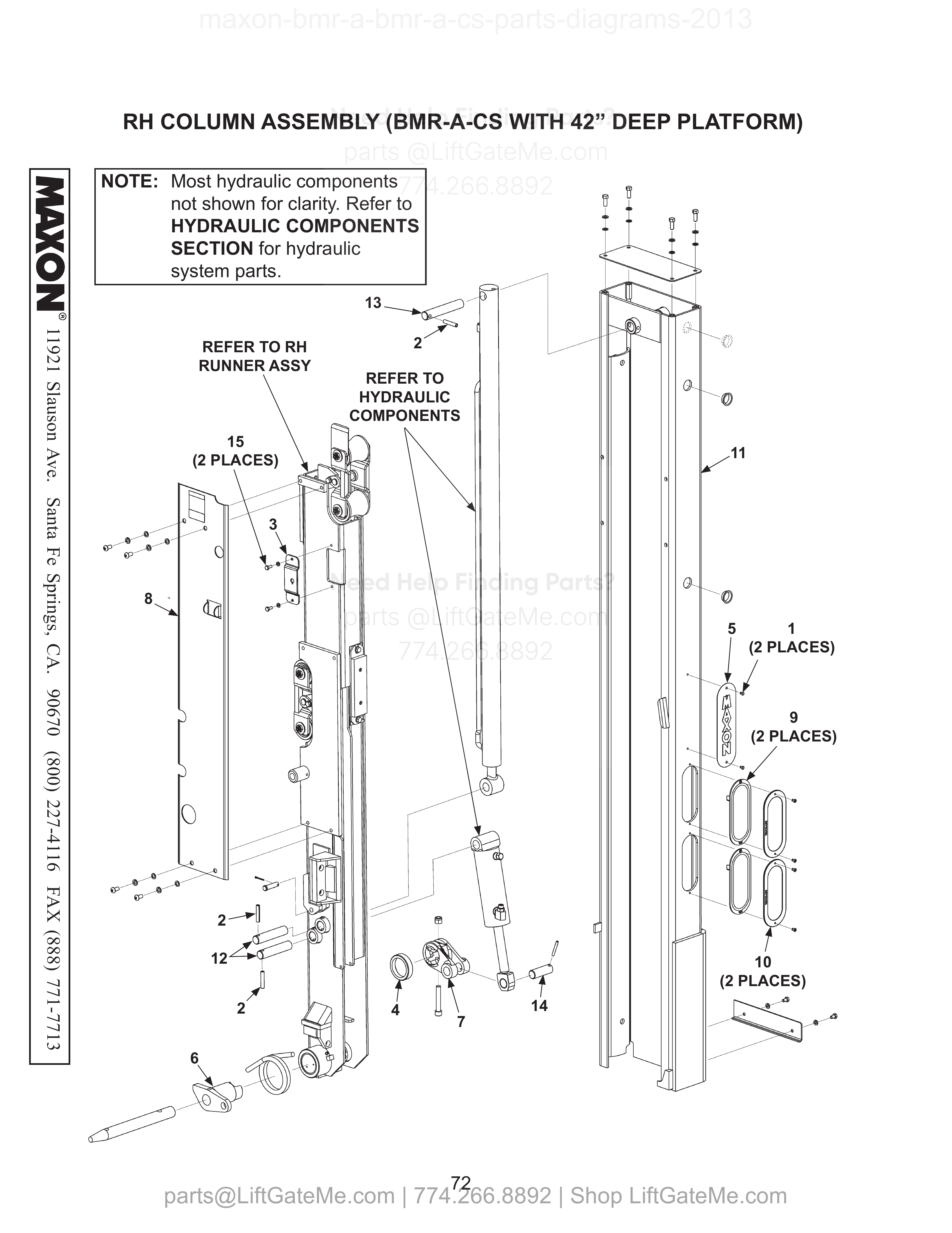 RH COLUMN ASSEMBLY (BMR-A-CS WITH 42” DEEP PLATFORM) diagram