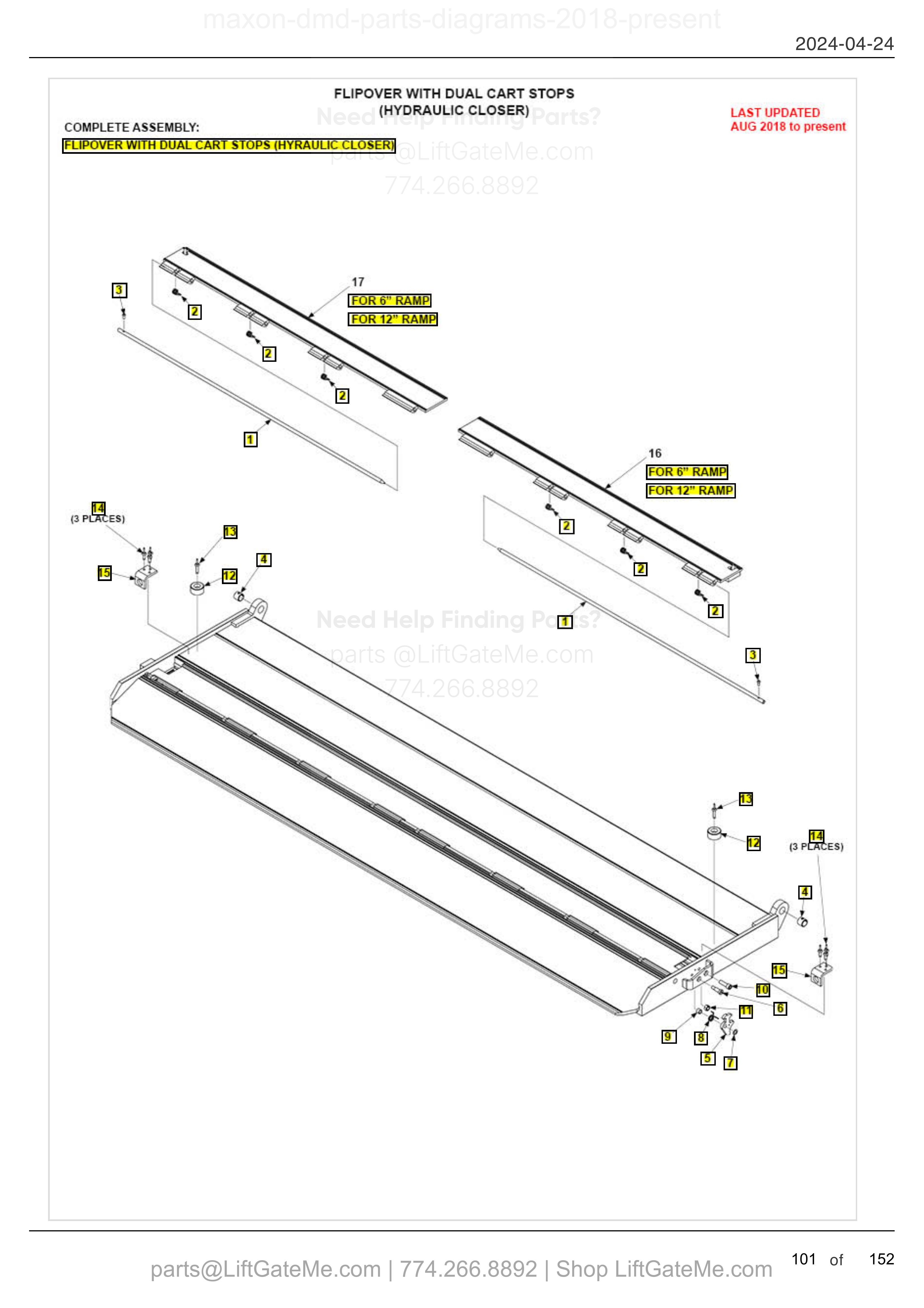 FLIPOVER WITH DUAL CART STOPS (HYDRAULIC CLOSER) diagram