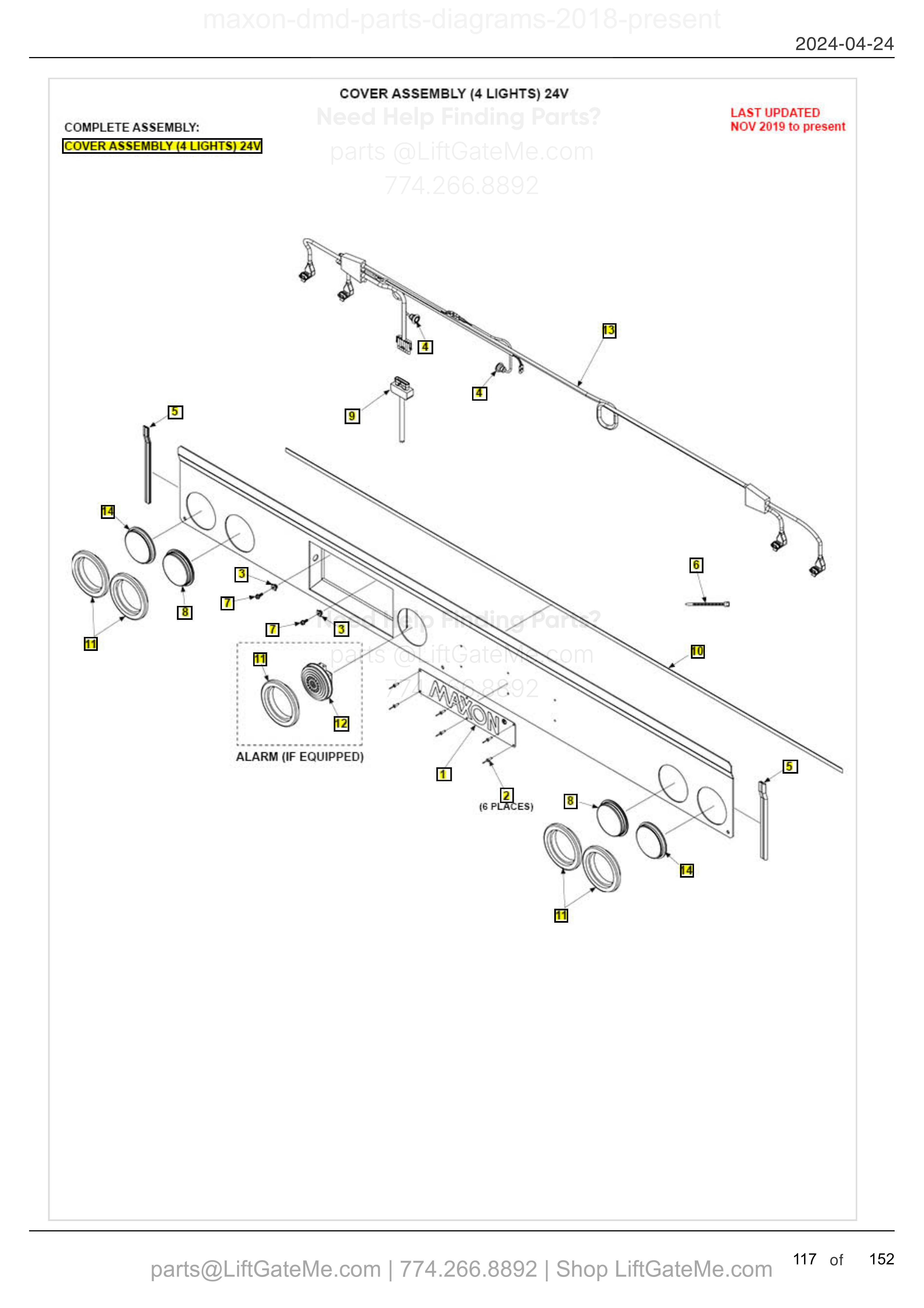 COVER ASSEMBLY (4 LIGHTS) 24V diagram