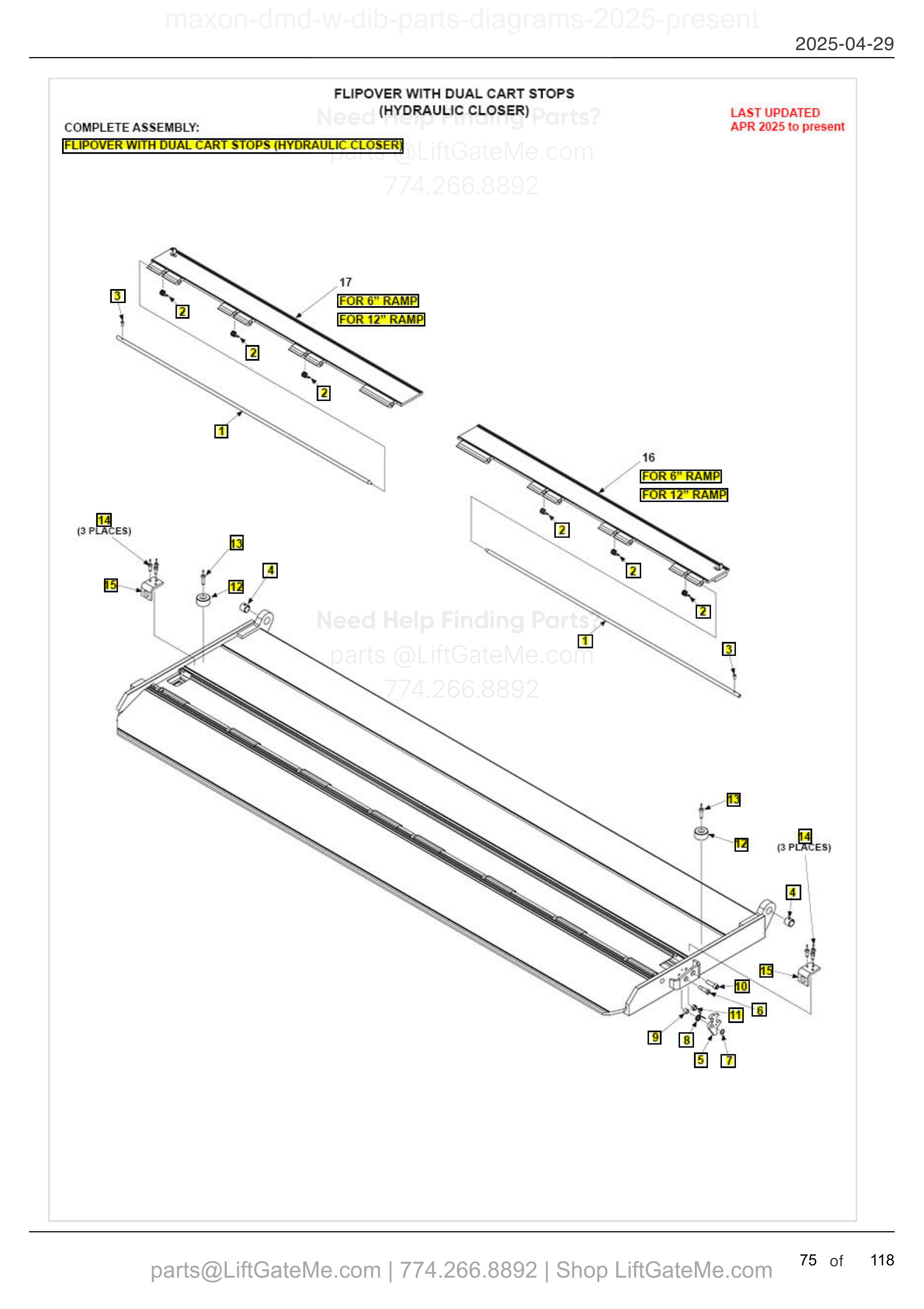 FLIPOVER WITH DUAL CART STOPS (HYDRAULIC CLOSER) diagram