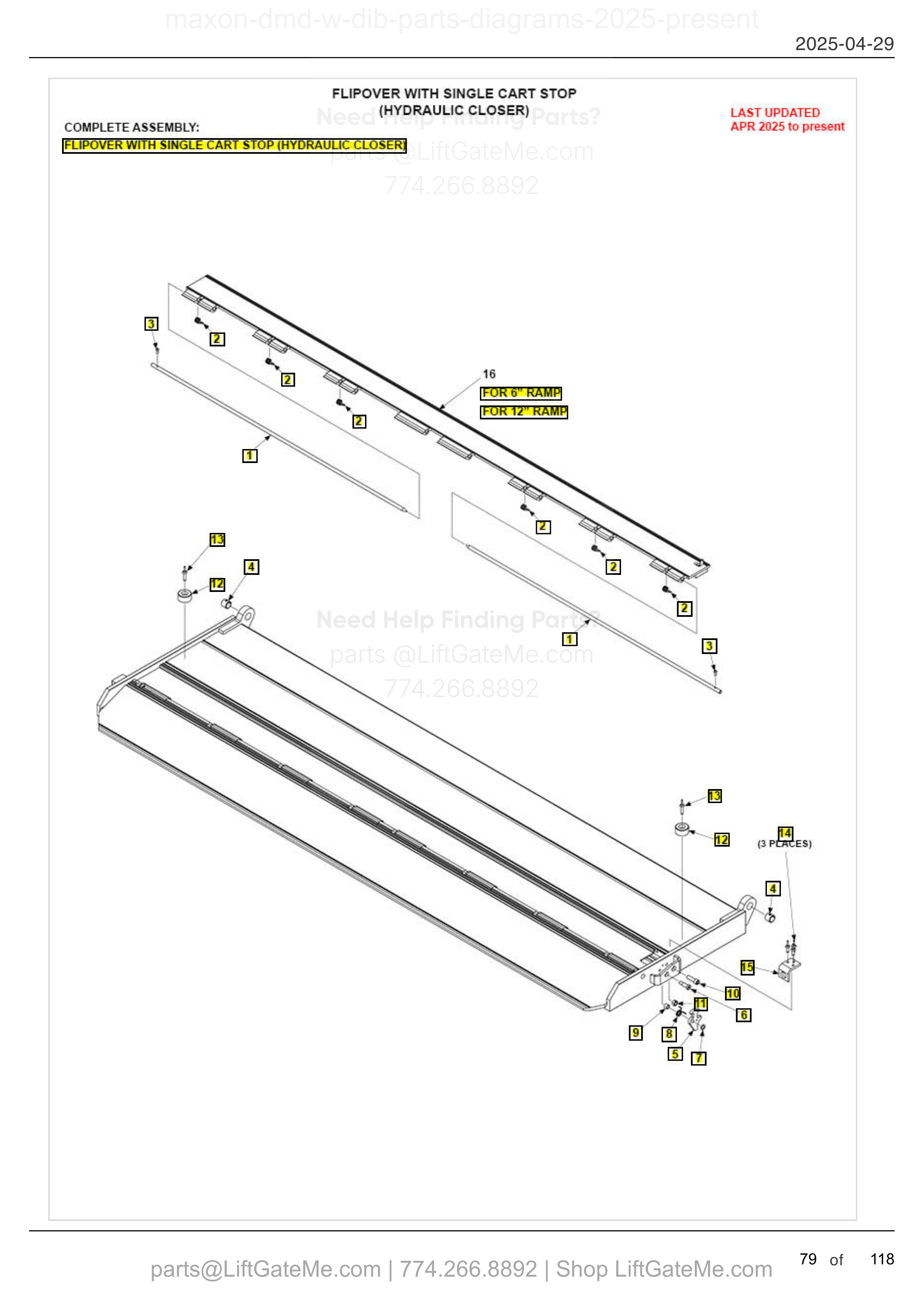 FLIPOVER WITH SINGLE CART STOP (HYDRAULIC CLOSER) diagram