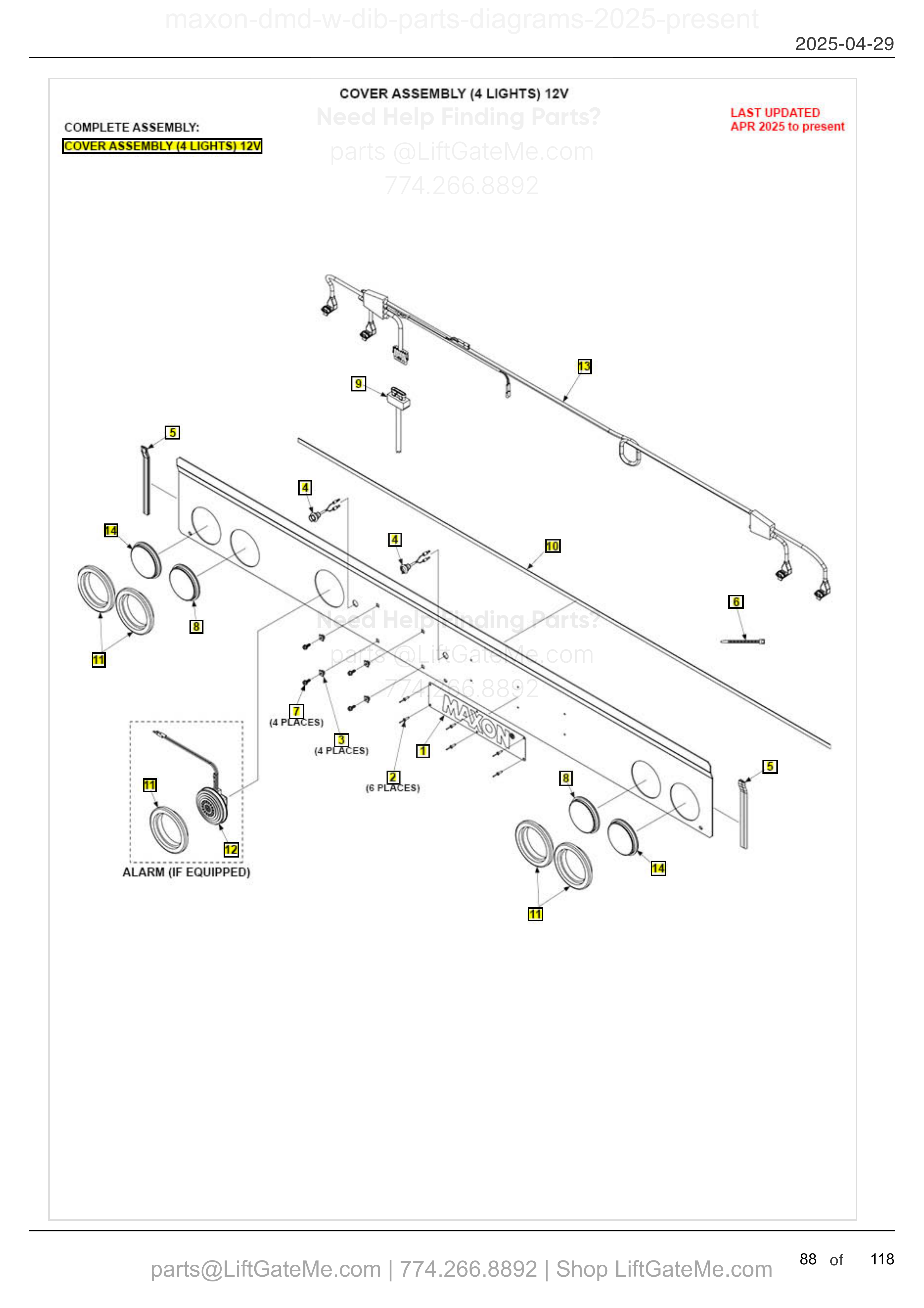 COVER ASSEMBLY (4 LIGHTS) 12V diagram