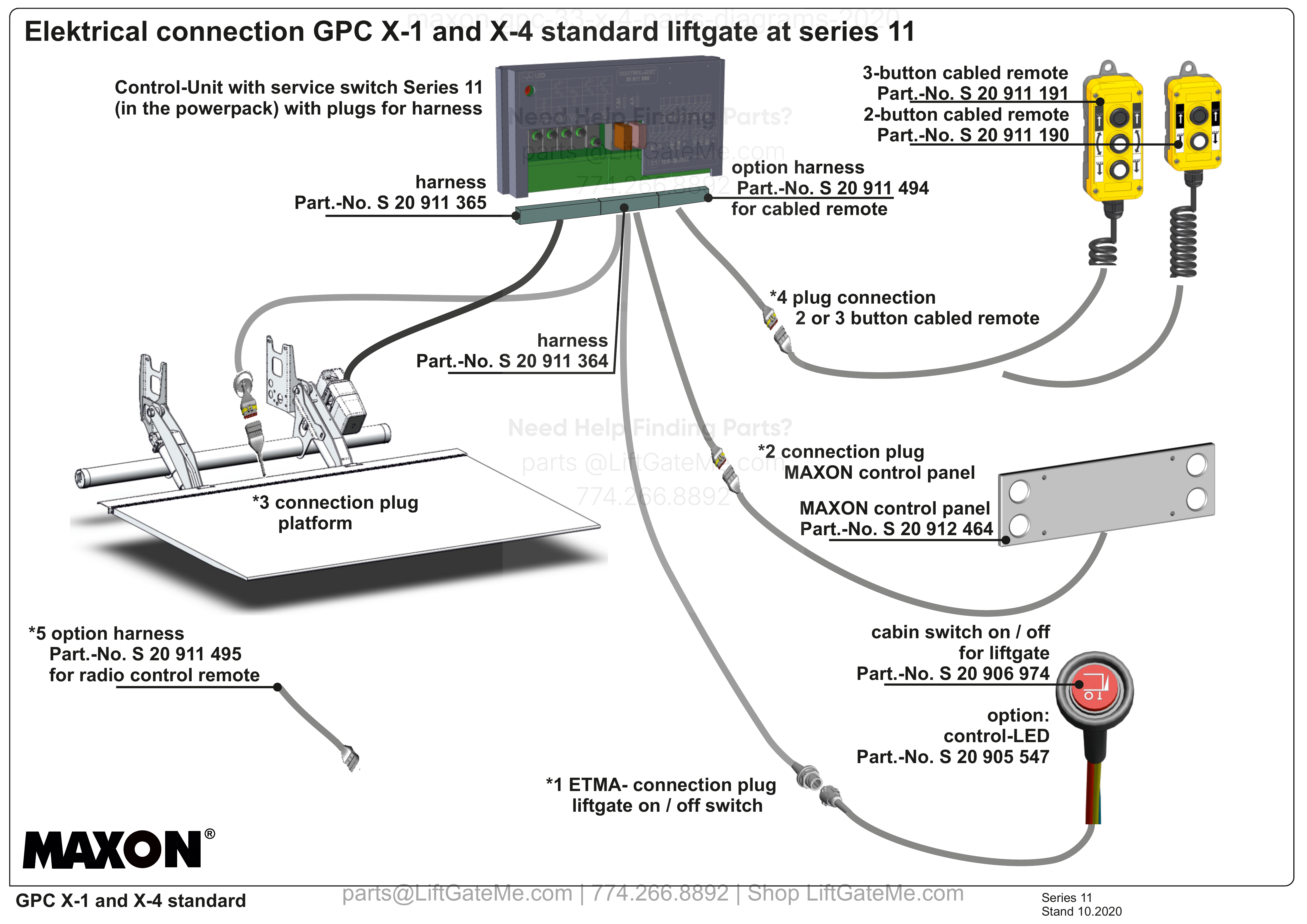 Elektrical connection GPC X-1 and X-4 standard liftgate at series 11 diagram
