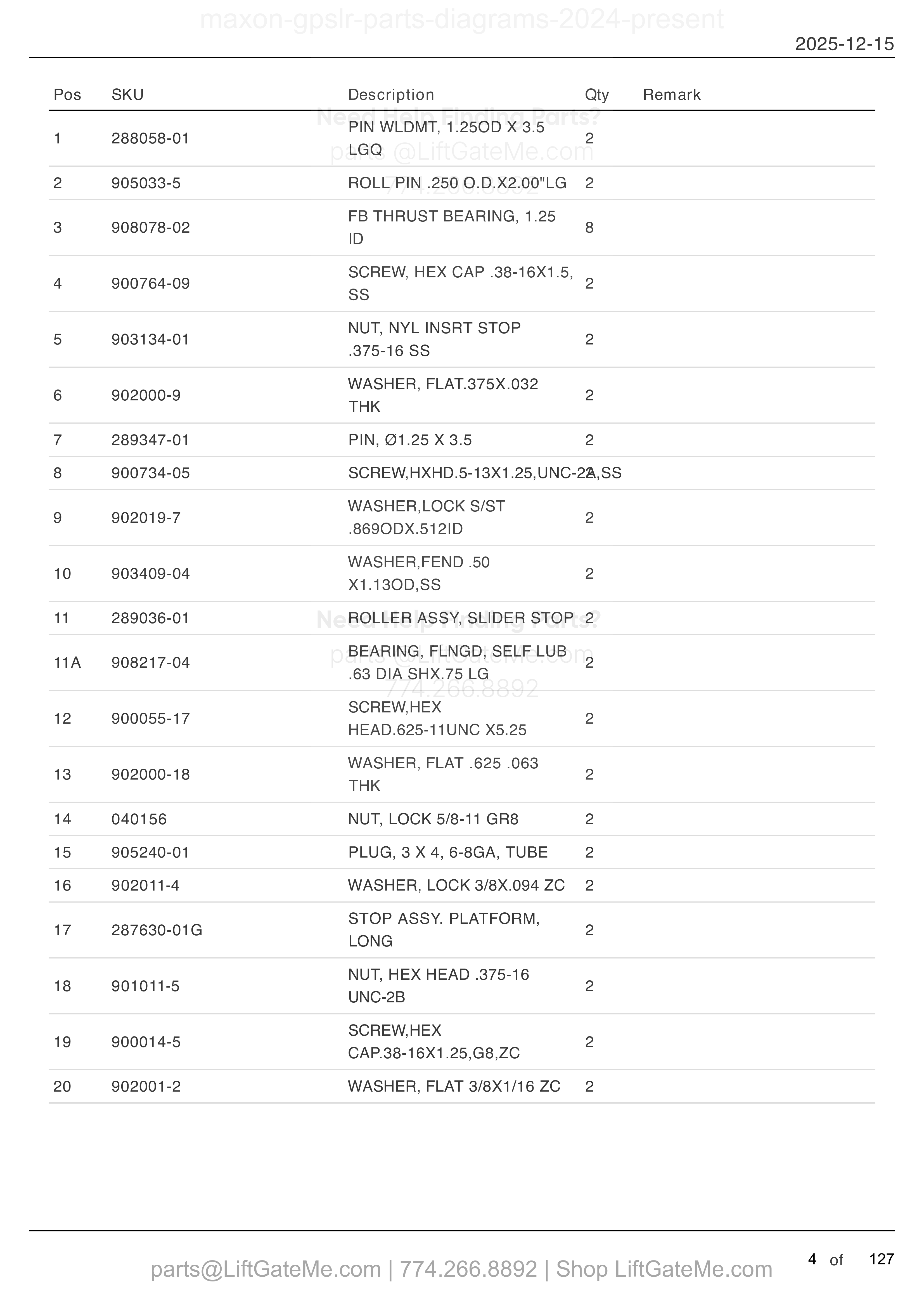 FINAL ASSEMBLY — MAR 2024 to present parts table