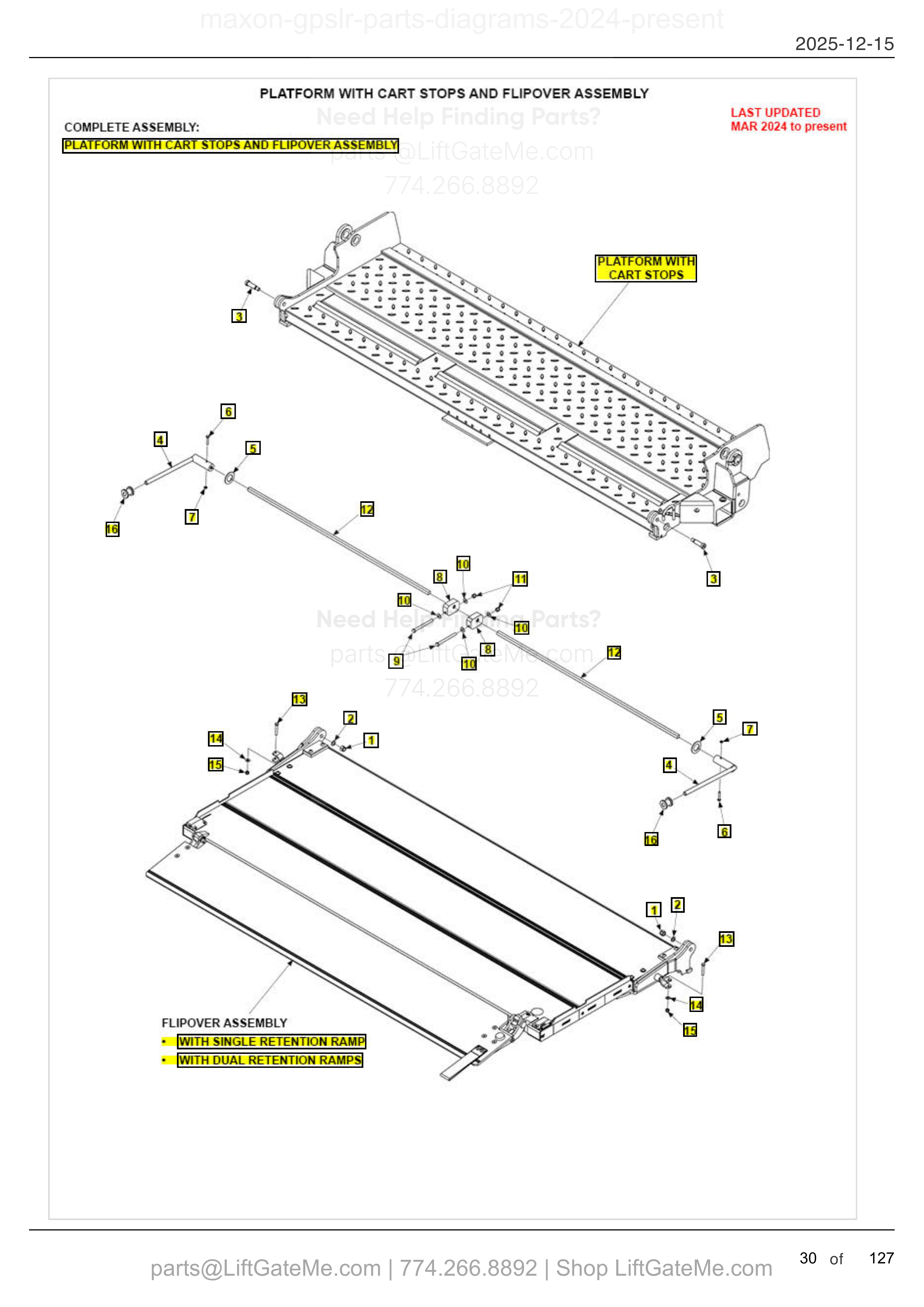 PLATFORM WITH CART STOPS AND FLIPOVER ASSEMBLY — MAR 2024 to present diagram