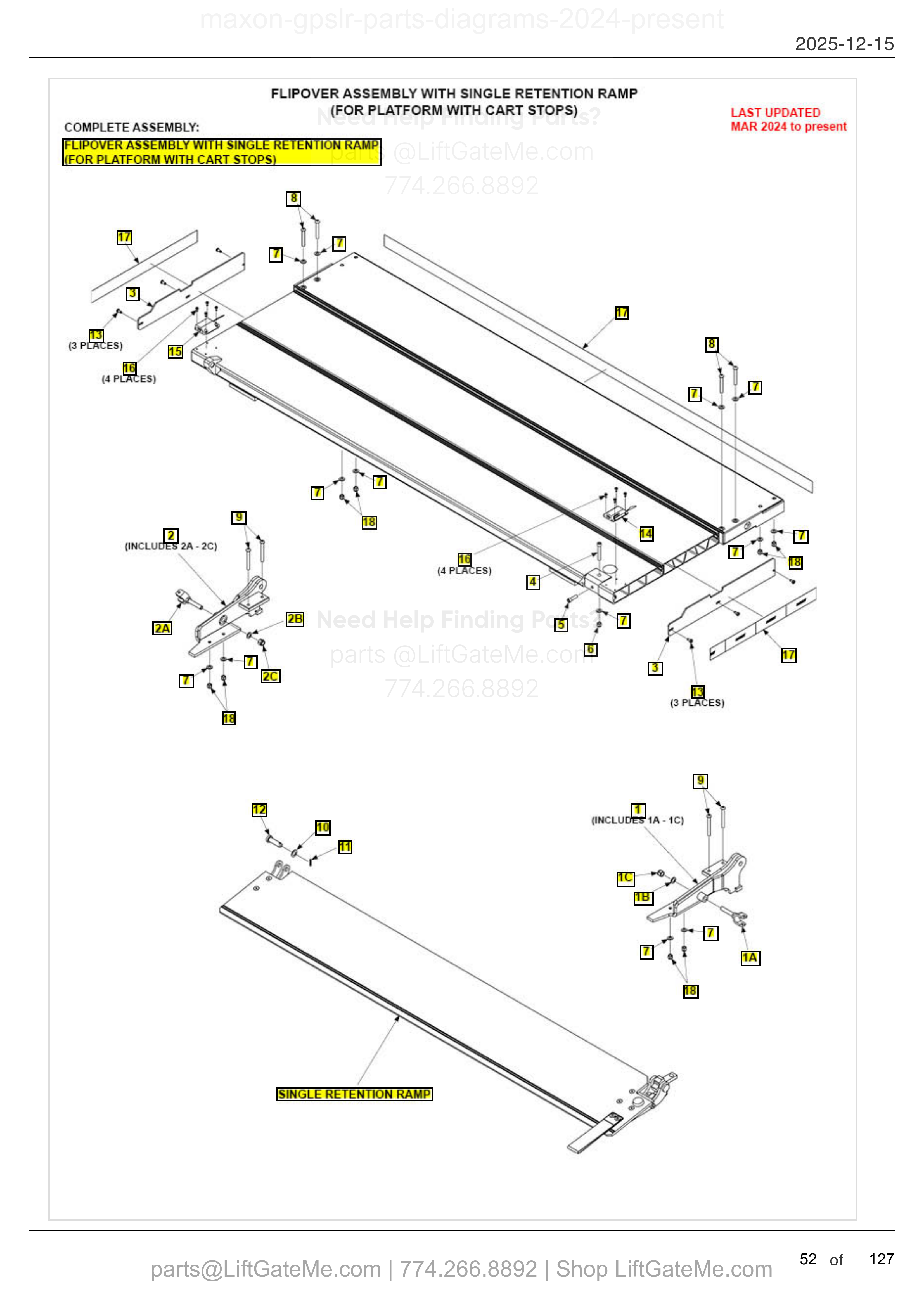 Flipover Assembly With Single Retention Ramp (For Platform With Cart Stops) — Mar 2024 to present diagram