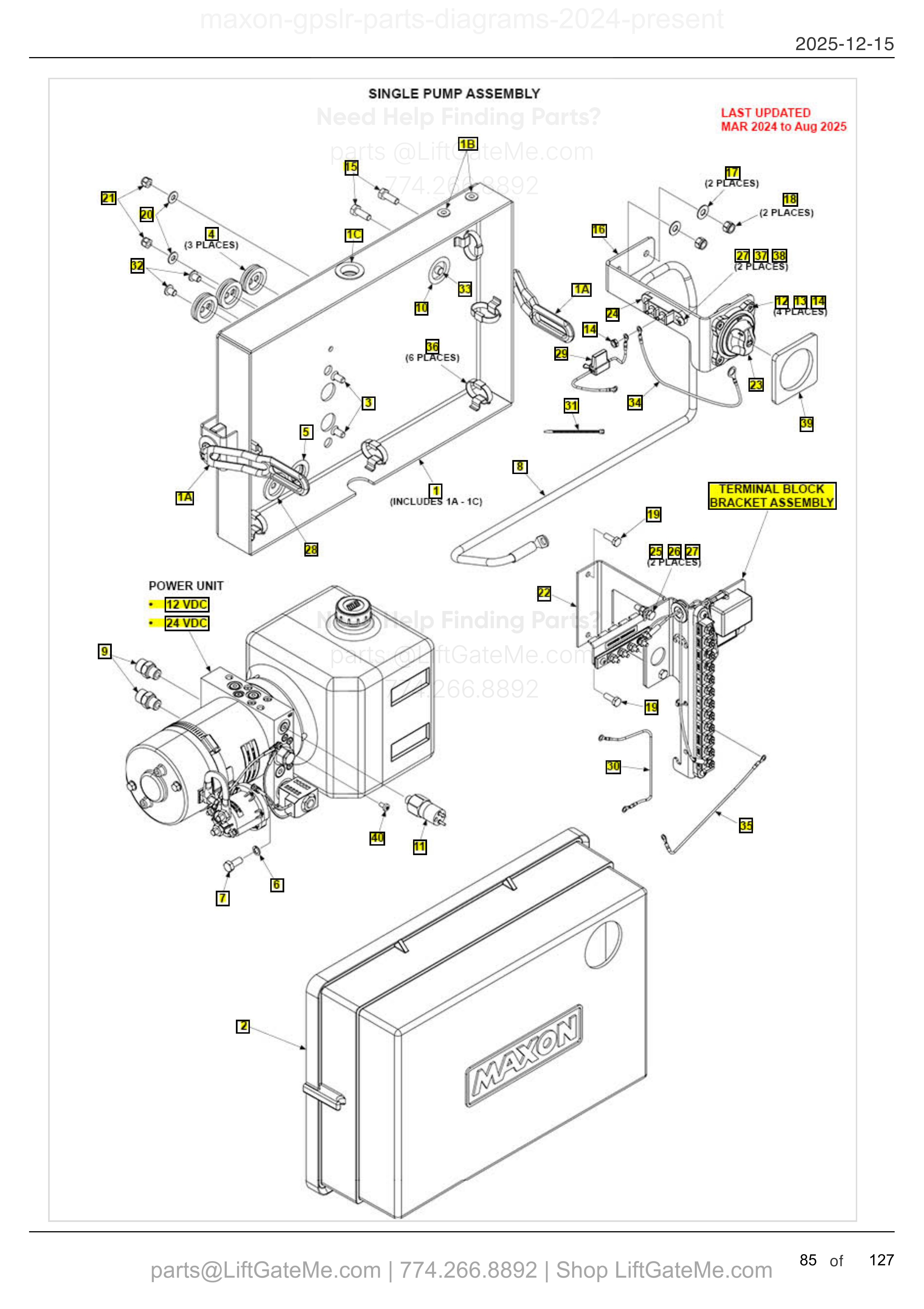 Single Pump Assembly — Mar 2024 to Aug 2025 (page 1) diagram