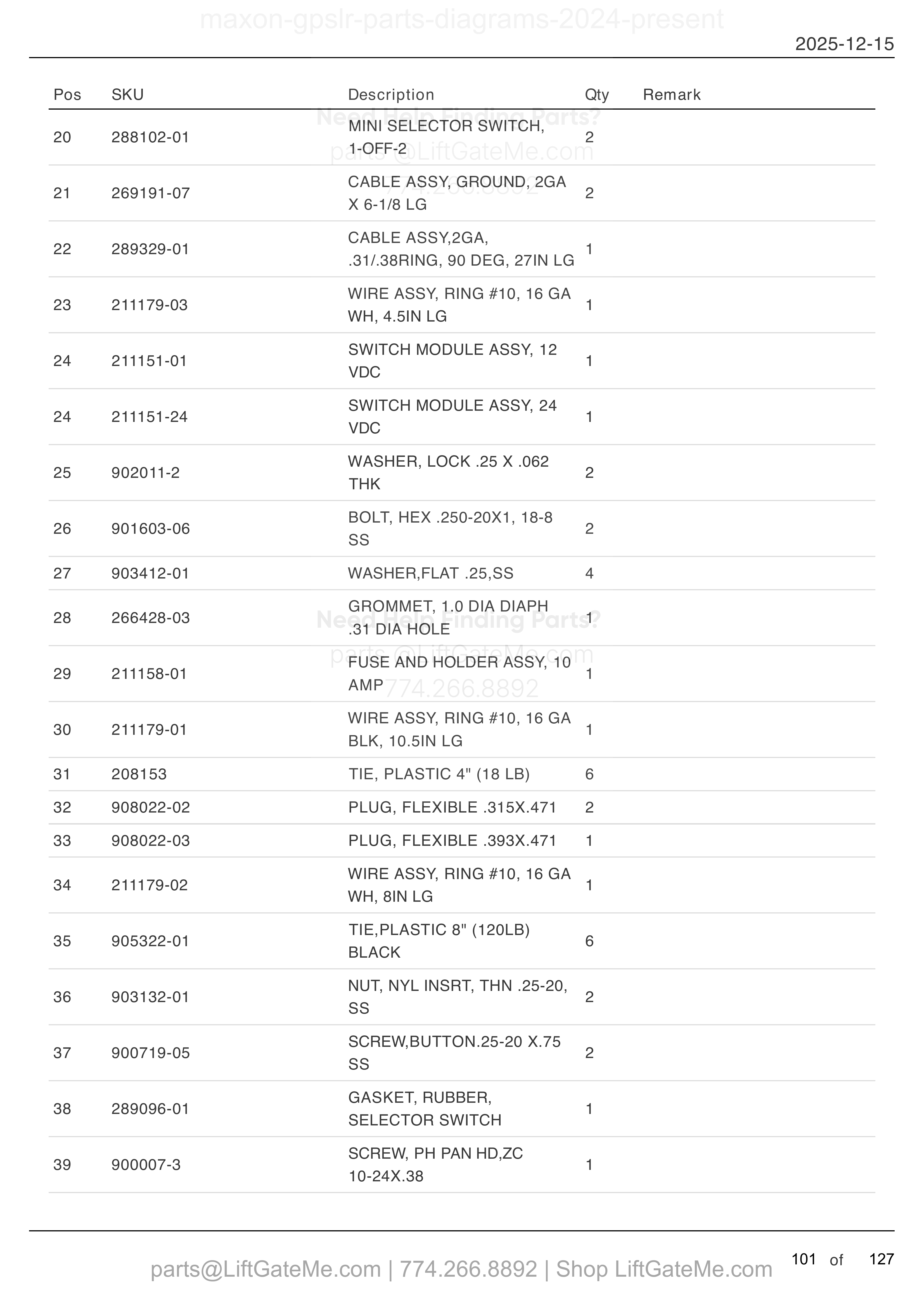 DUAL PUMP ASSEMBLY — MAR 2024 to Aug 2025 (continued) parts table