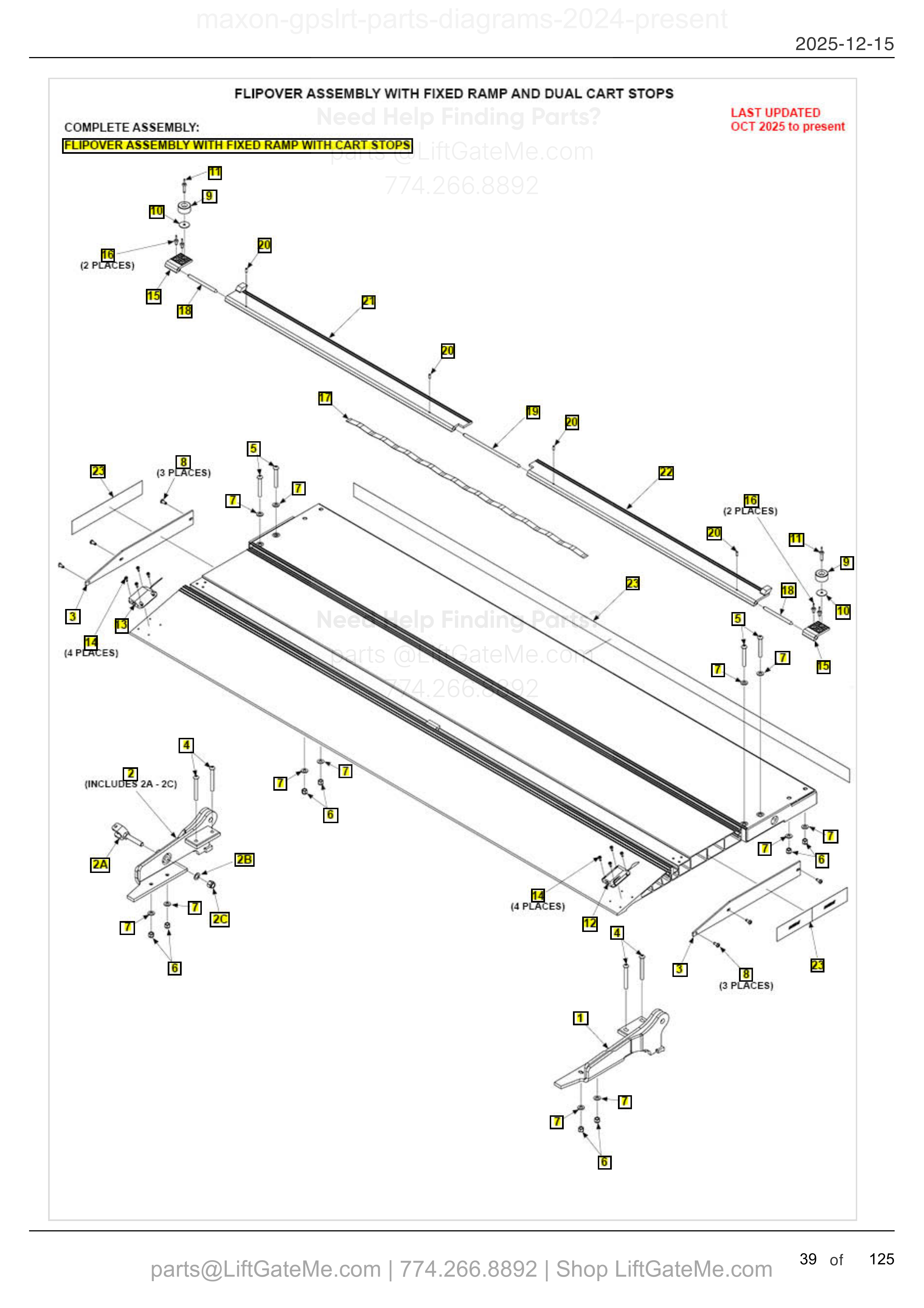 FLIPOVER ASSEMBLY WITH FIXED RAMP AND DUAL CART STOPS — OCT 2025 to present diagram