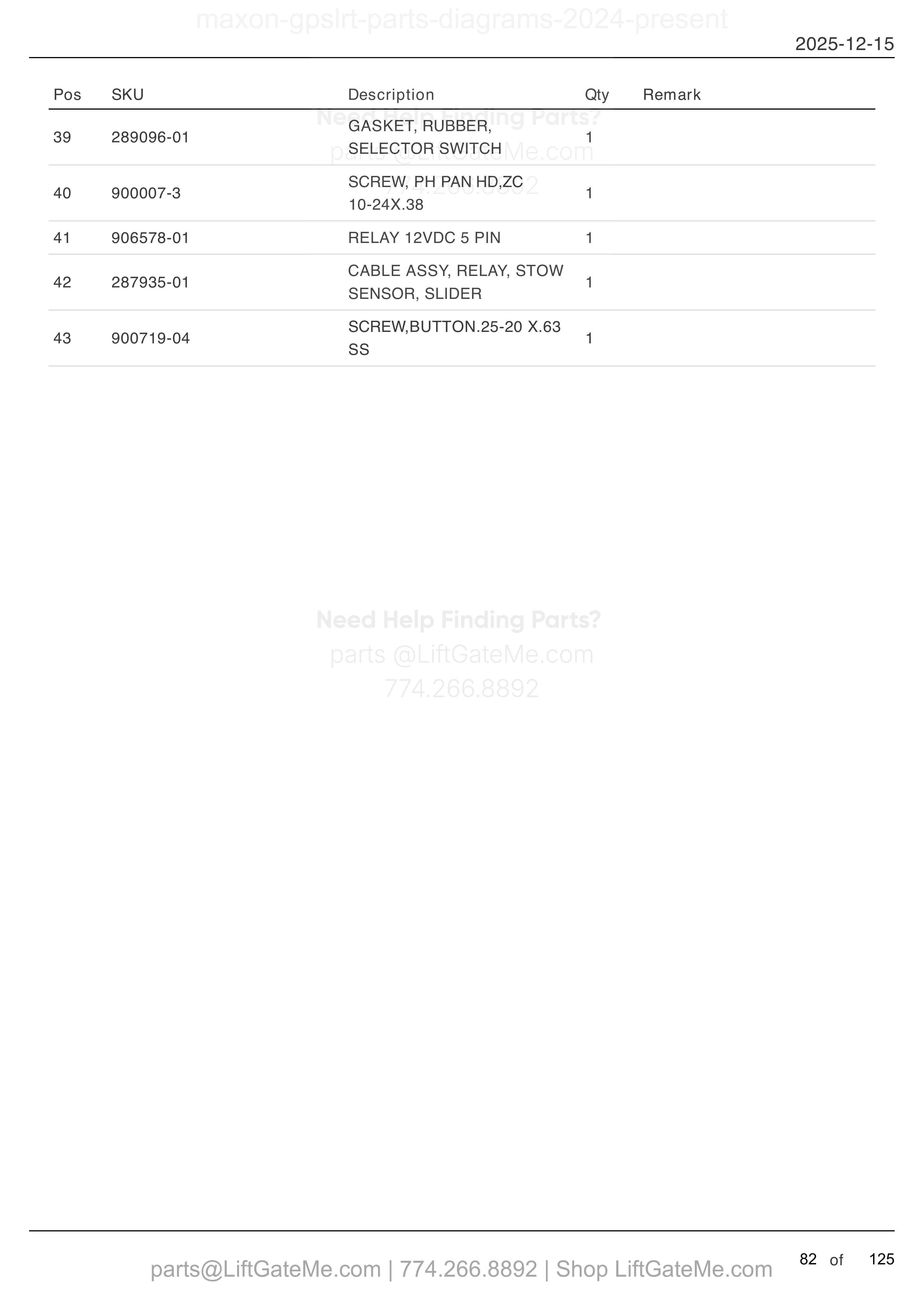 SINGLE PUMP ASSEMBLY — Sept 2025 to present (continued) parts table