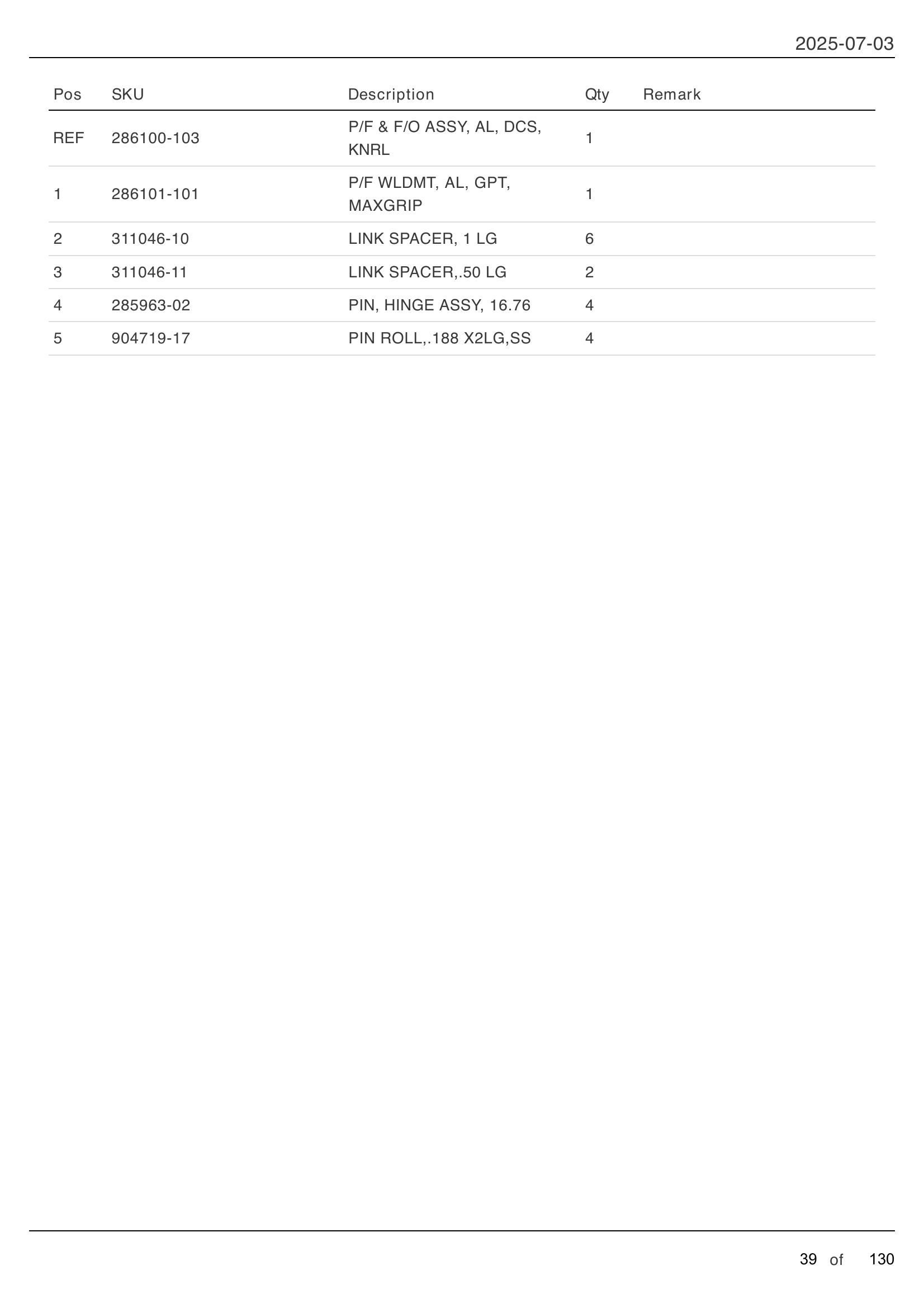 PLATFORM AND FLIPOVER ASSEMBLY WITH DUAL CART STOPS parts table