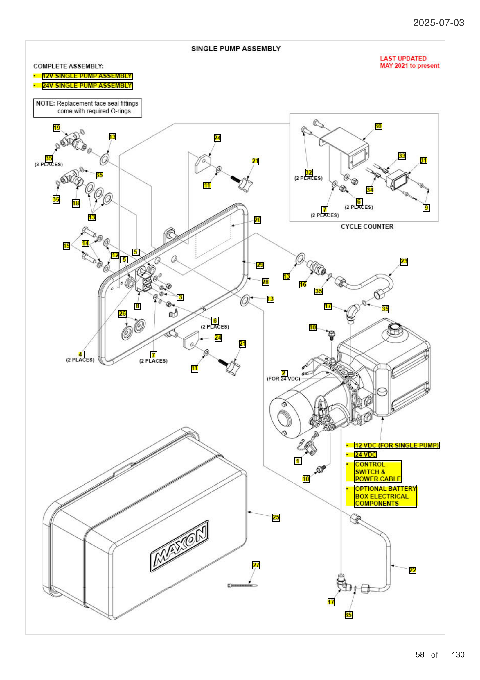 SINGLE PUMP ASSEMBLY diagram