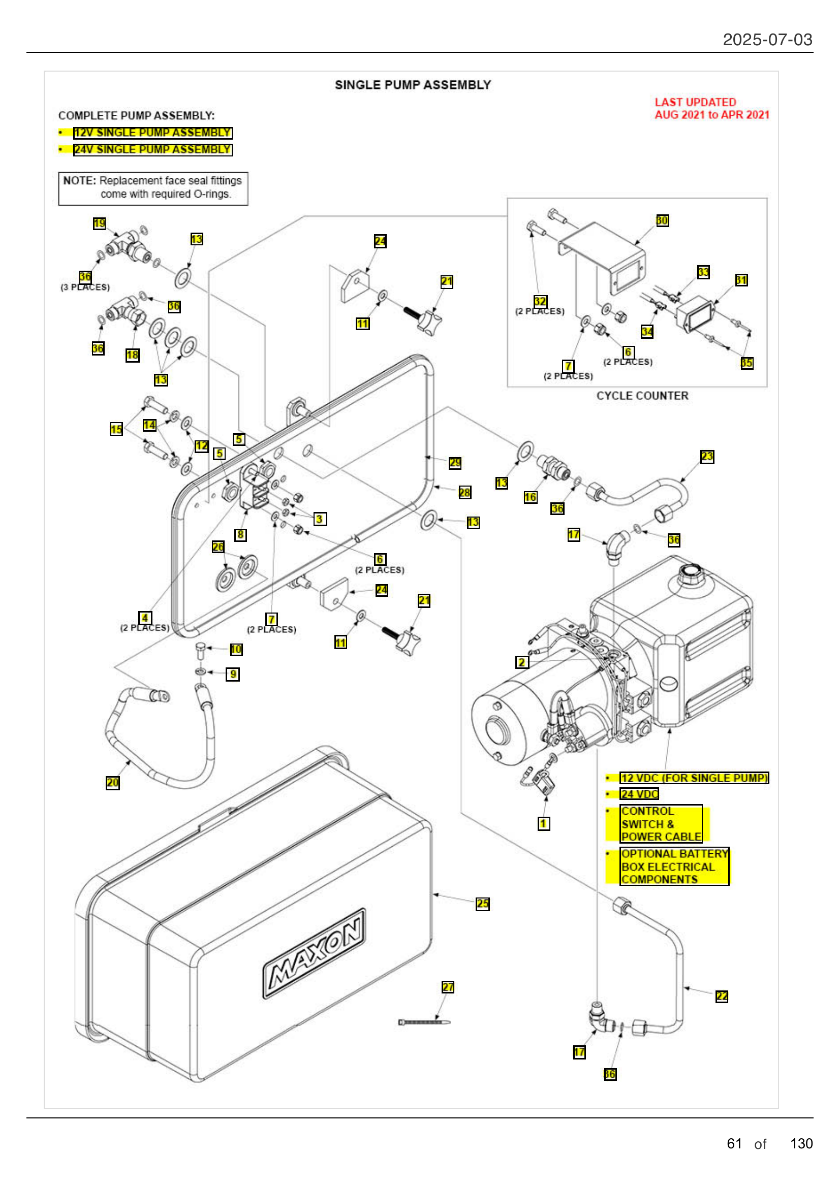 SINGLE PUMP ASSEMBLY diagram