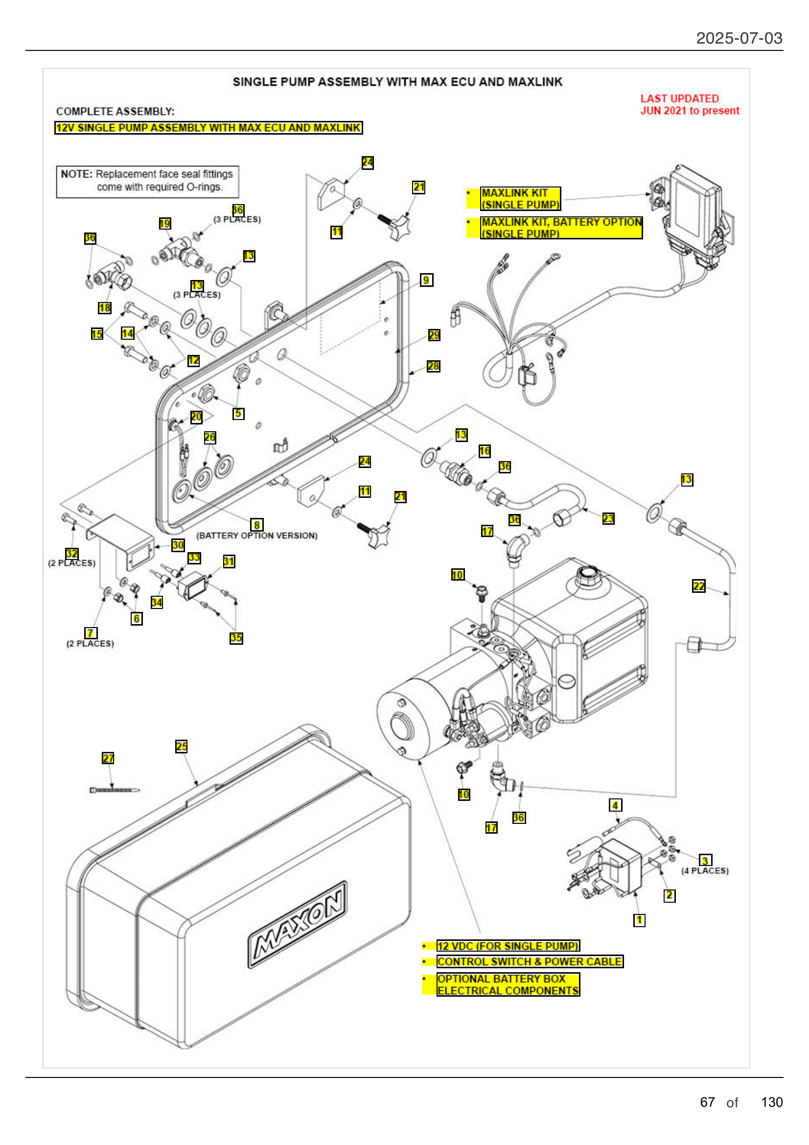 SINGLE PUMP ASSEMBLY WITH MAX ECU AND MAXLINK diagram