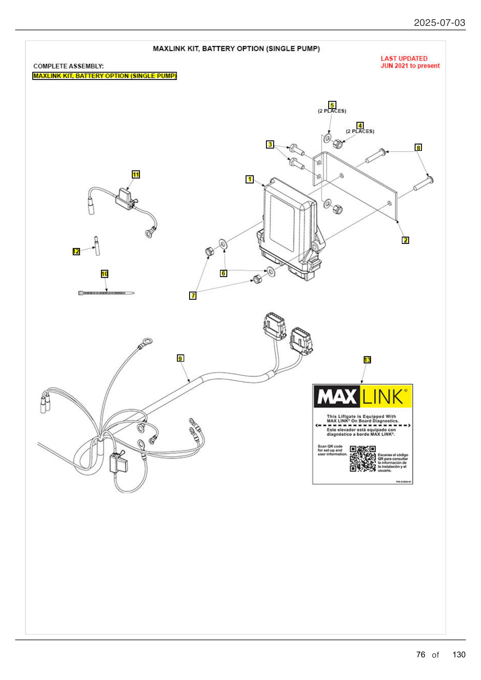 MAXLINK KIT, BATTERY OPTION (SINGLE PUMP) diagram