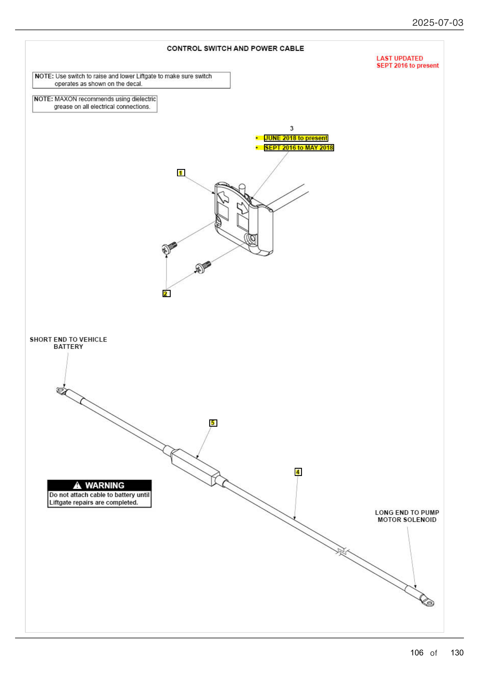 CONTROL SWITCH AND POWER CABLE diagram
