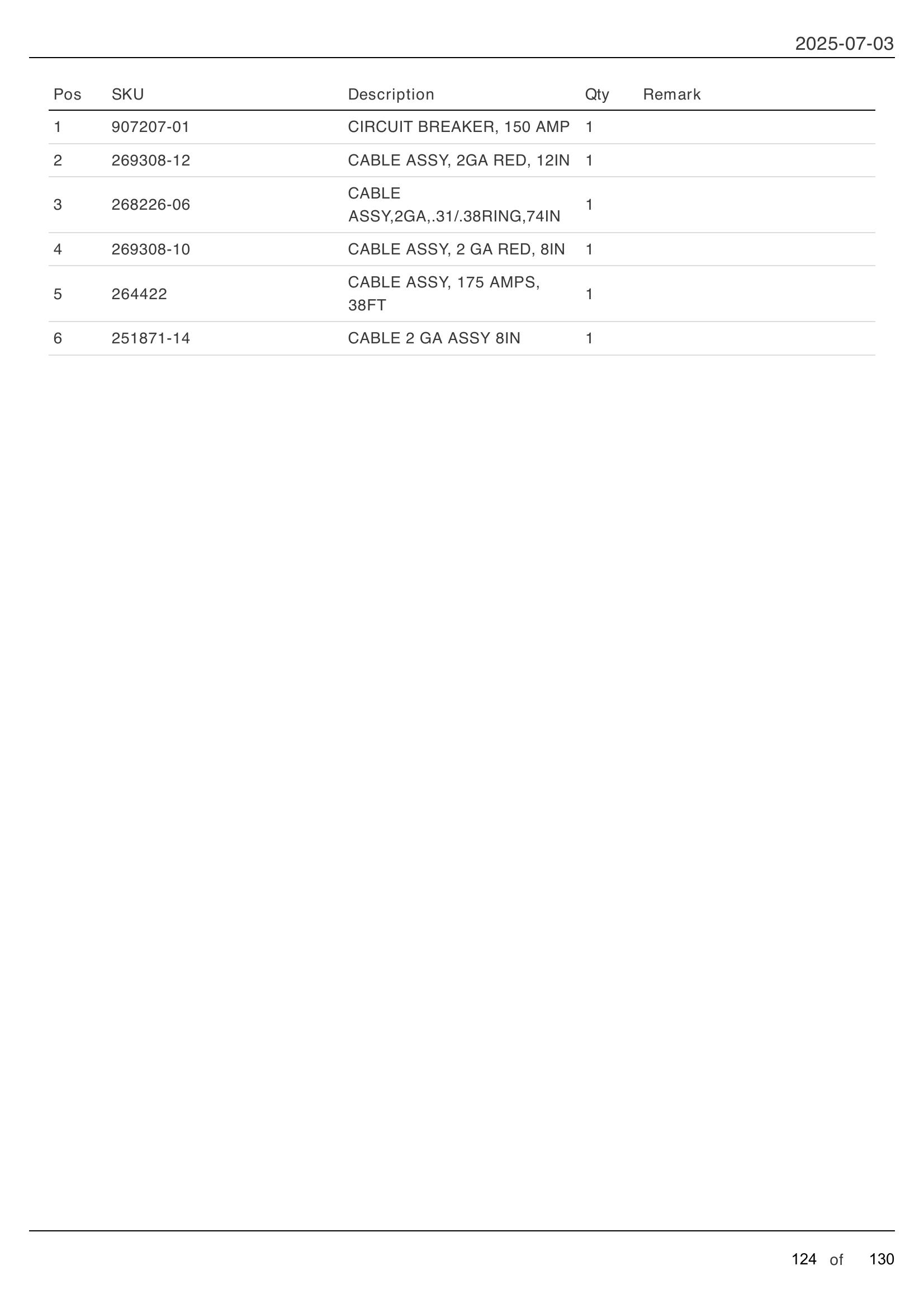 OPTIONAL BATTERY BOX ELECTRICAL COMPONENTS parts table
