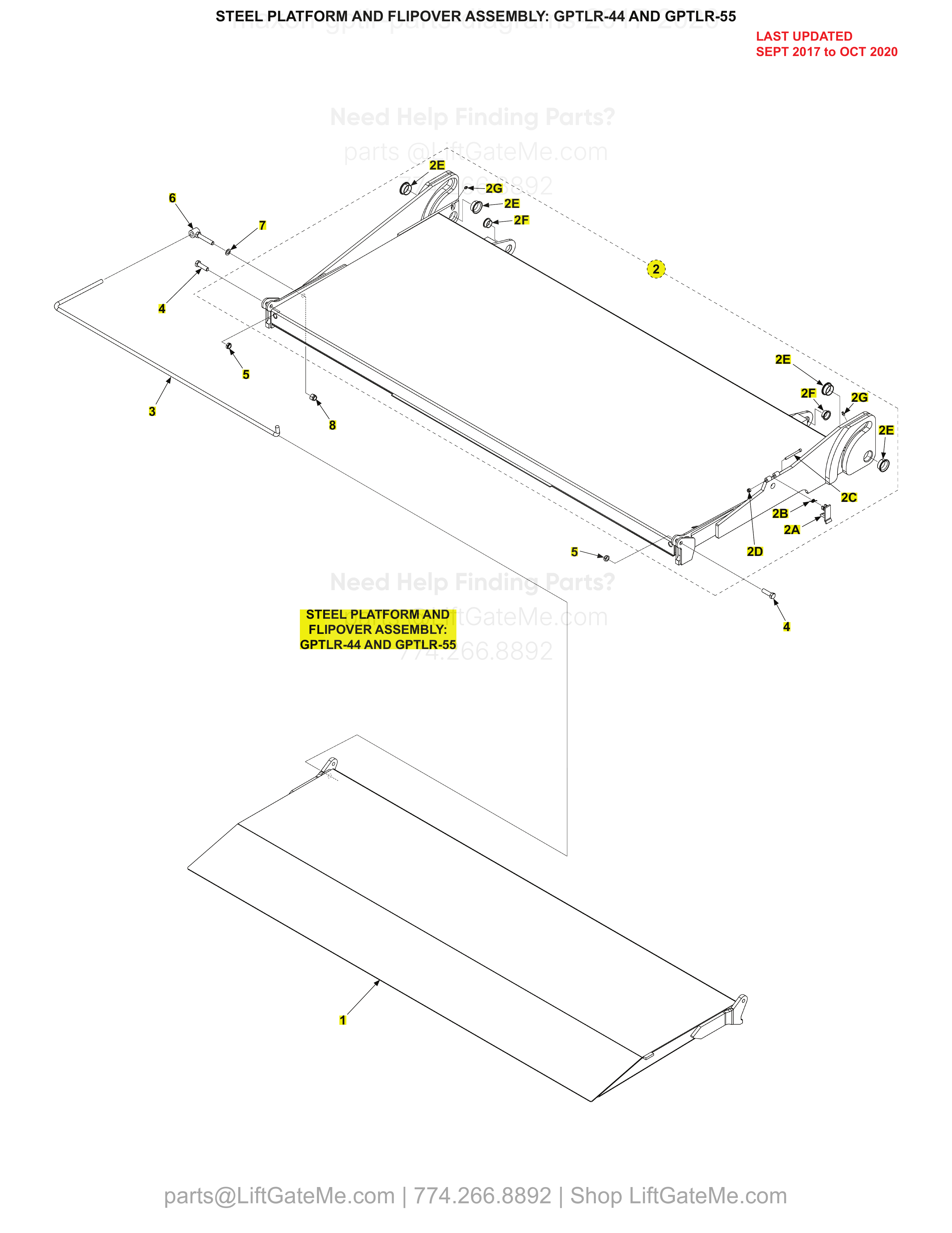 STEEL PLATFORM AND FLIPOVER ASSEMBLY: GPTLR-44 AND GPTLR-55 diagram