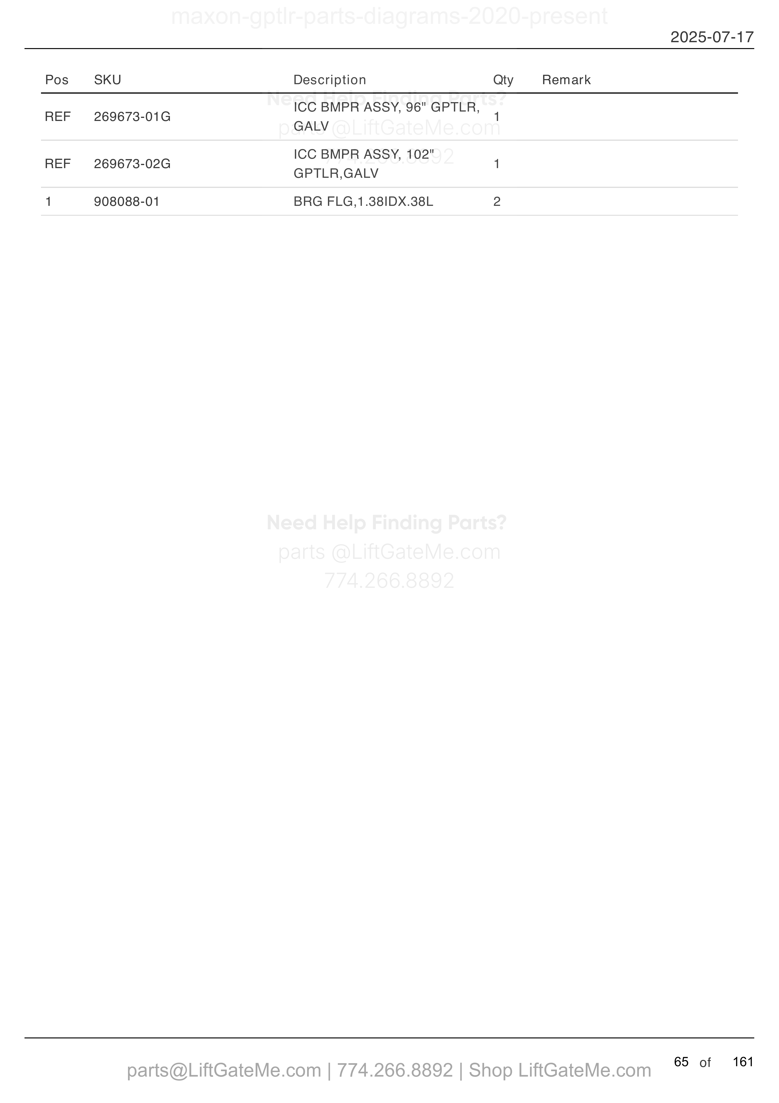 ICC BUMPER: GPTLR-44 AND GPTLR-55 parts table