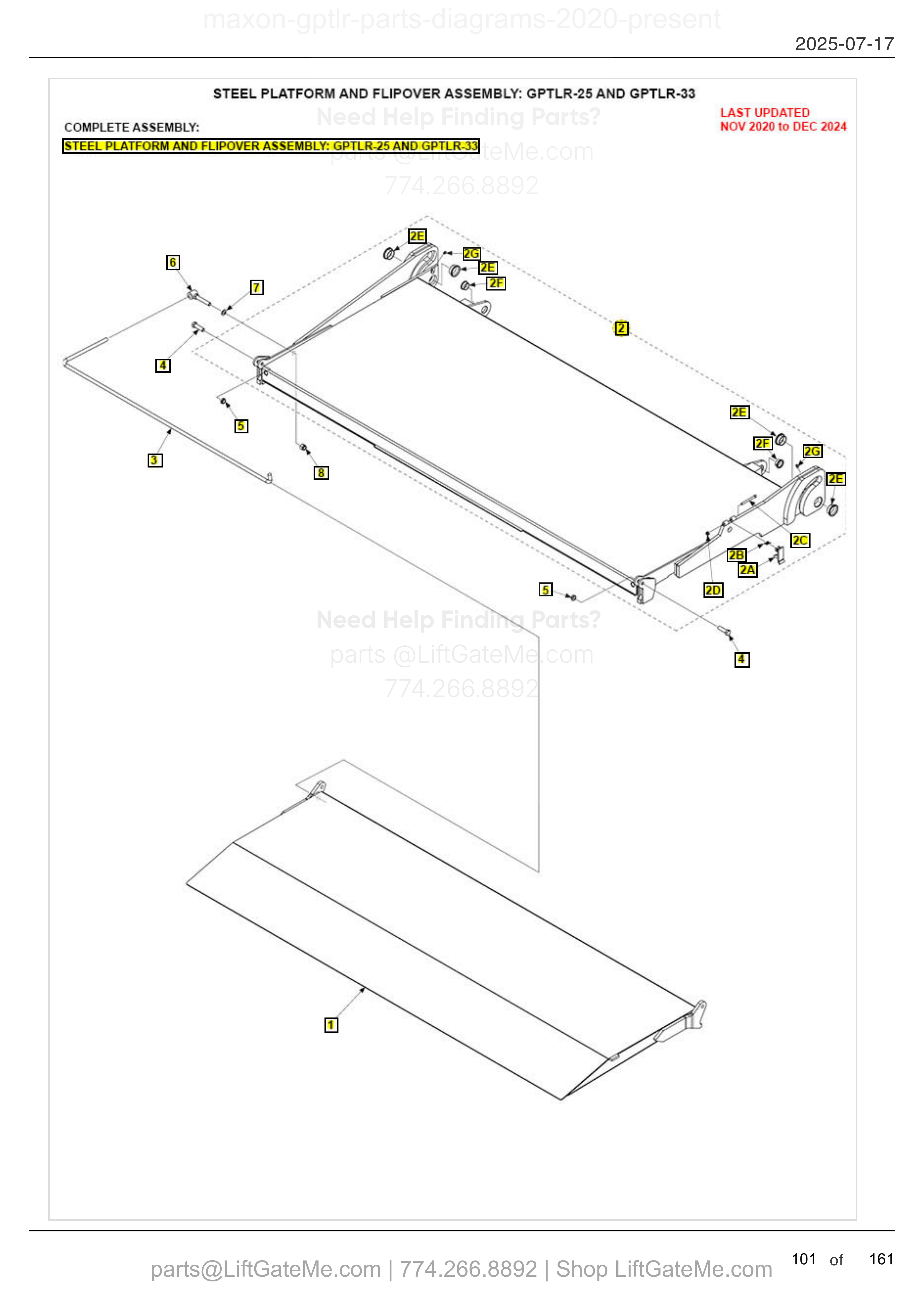 STEEL PLATFORM AND FLIPOVER ASSEMBLY: GPTLR-25 AND GPTLR-33 diagram