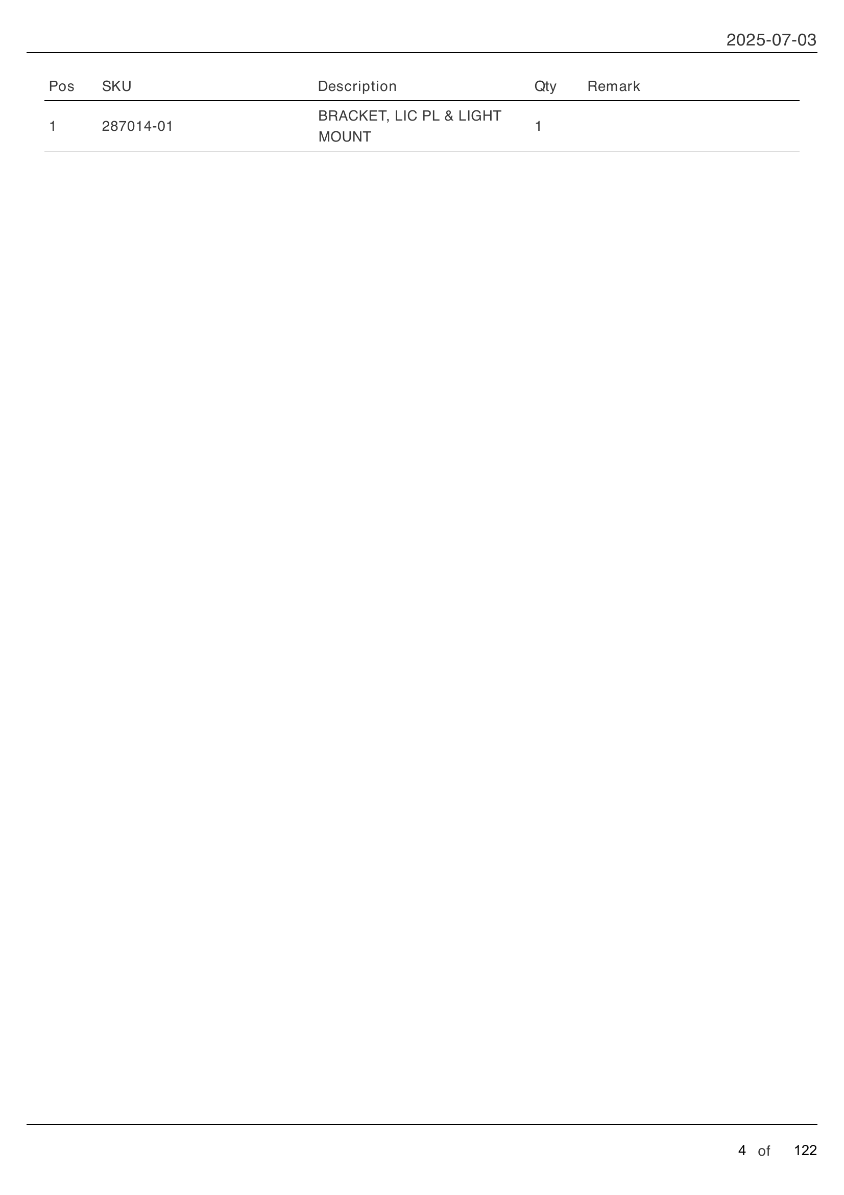 GPTWR FINAL ASSEMBLY parts table