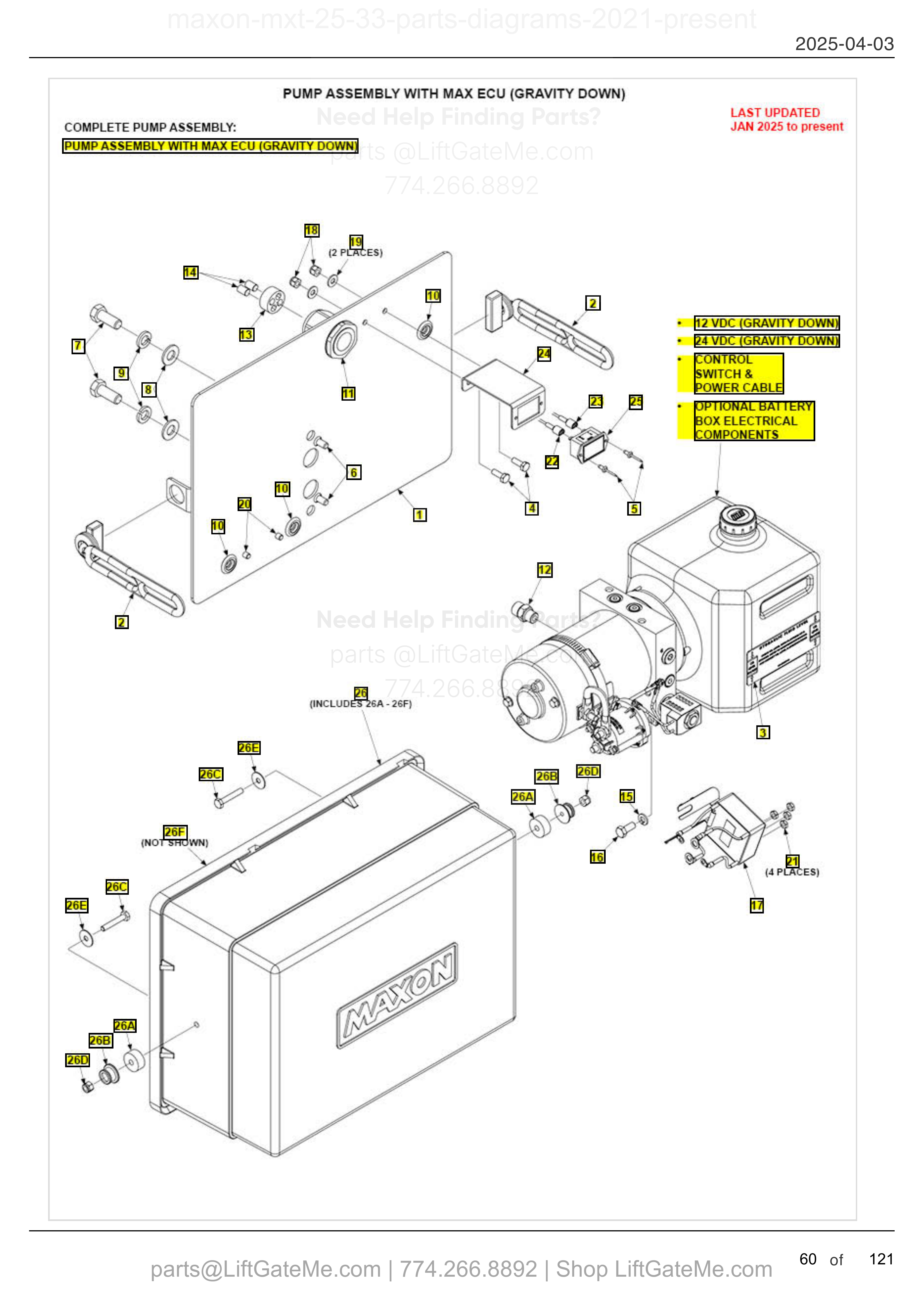 PUMP ASSEMBLY WITH MAX ECU (GRAVITY DOWN) diagram