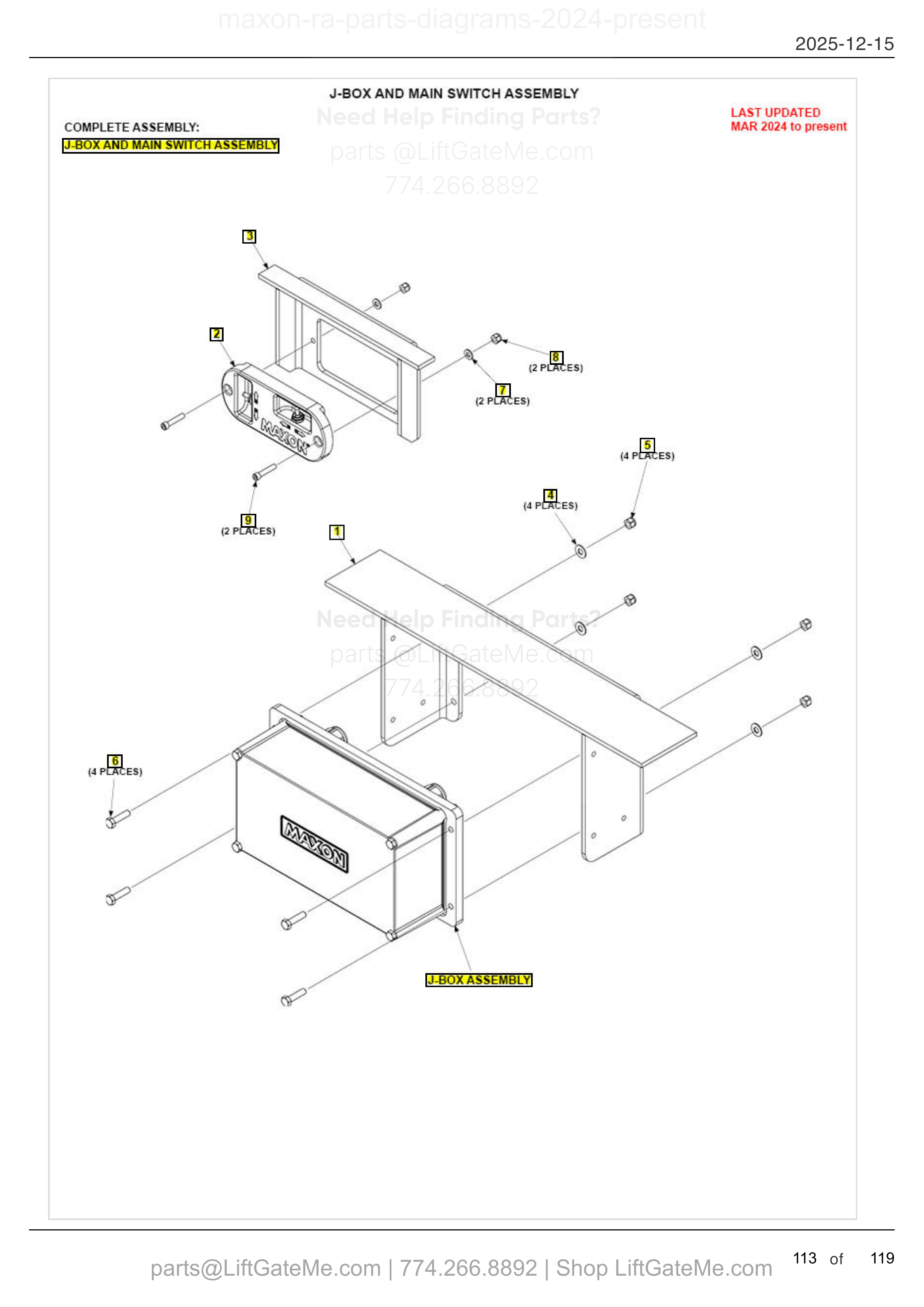 J-BOX AND MAIN SWITCH ASSEMBLY diagram