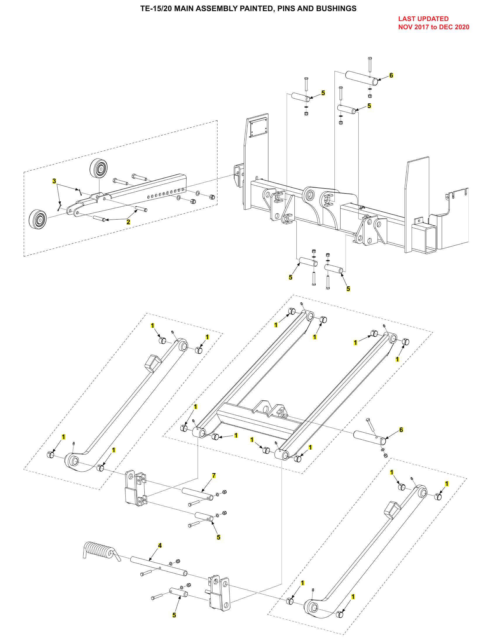 TE-15/20 MAIN ASSEMBLY PAINTED, PINS AND BUSHINGS diagram