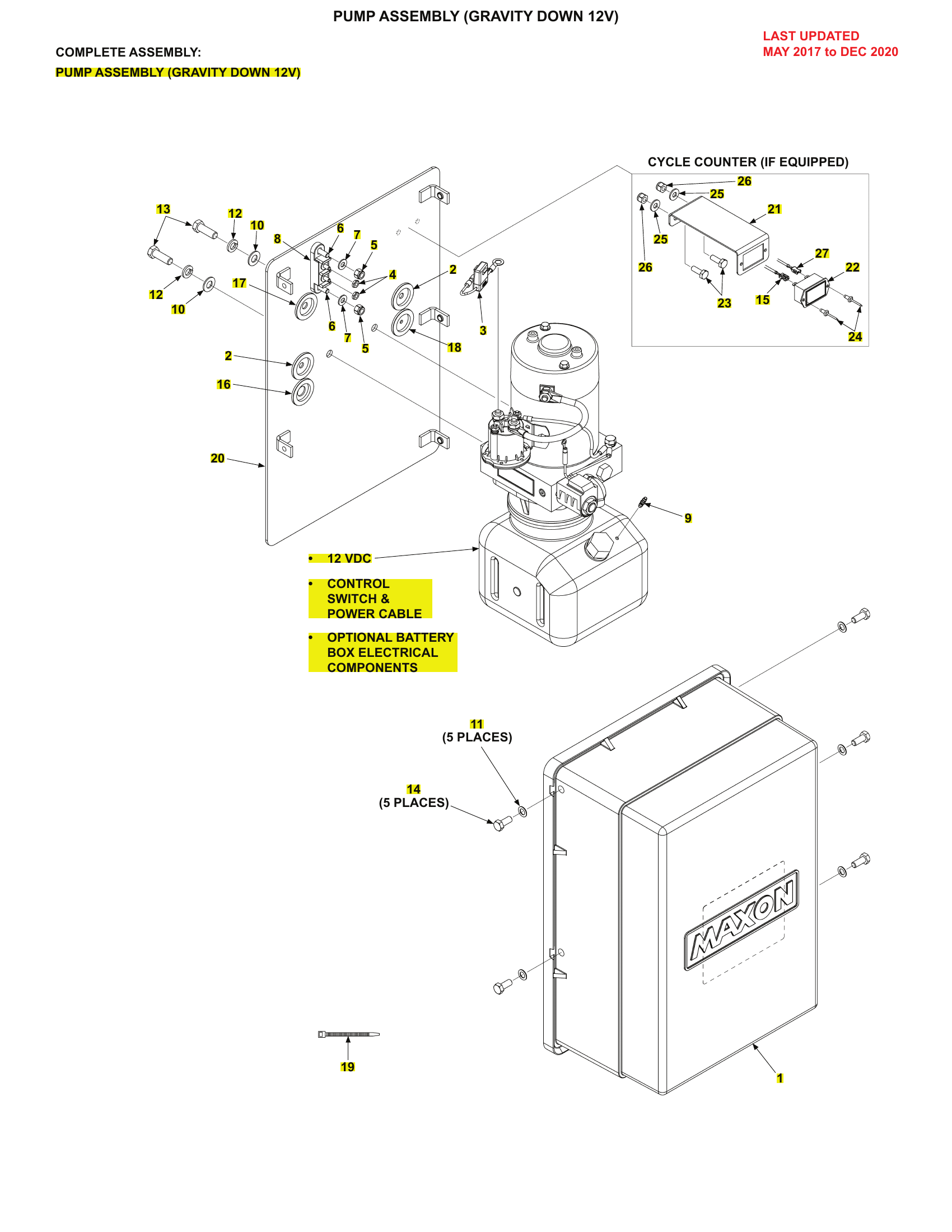 PUMP ASSEMBLY (GRAVITY DOWN 12V) diagram