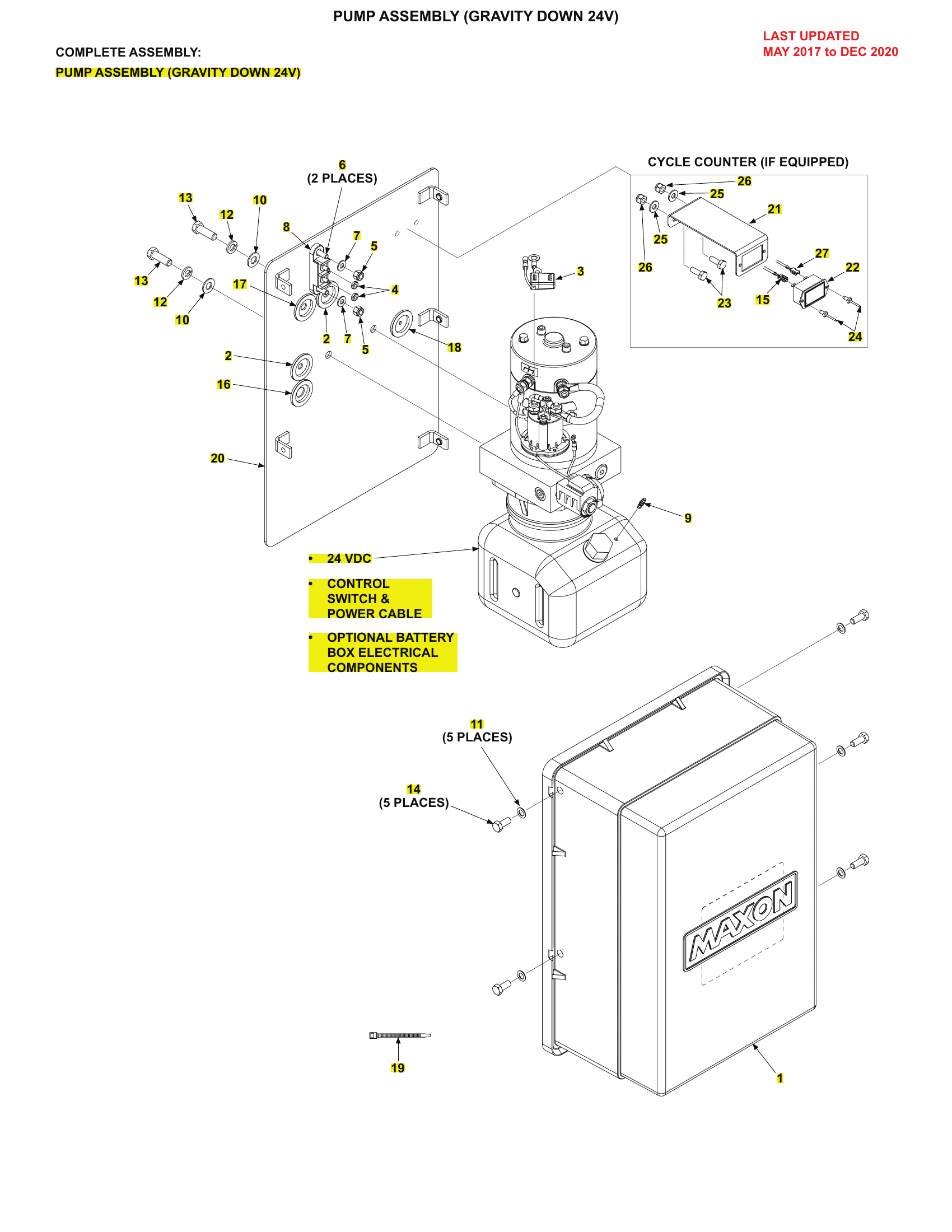 PUMP ASSEMBLY (GRAVITY DOWN 24V) diagram