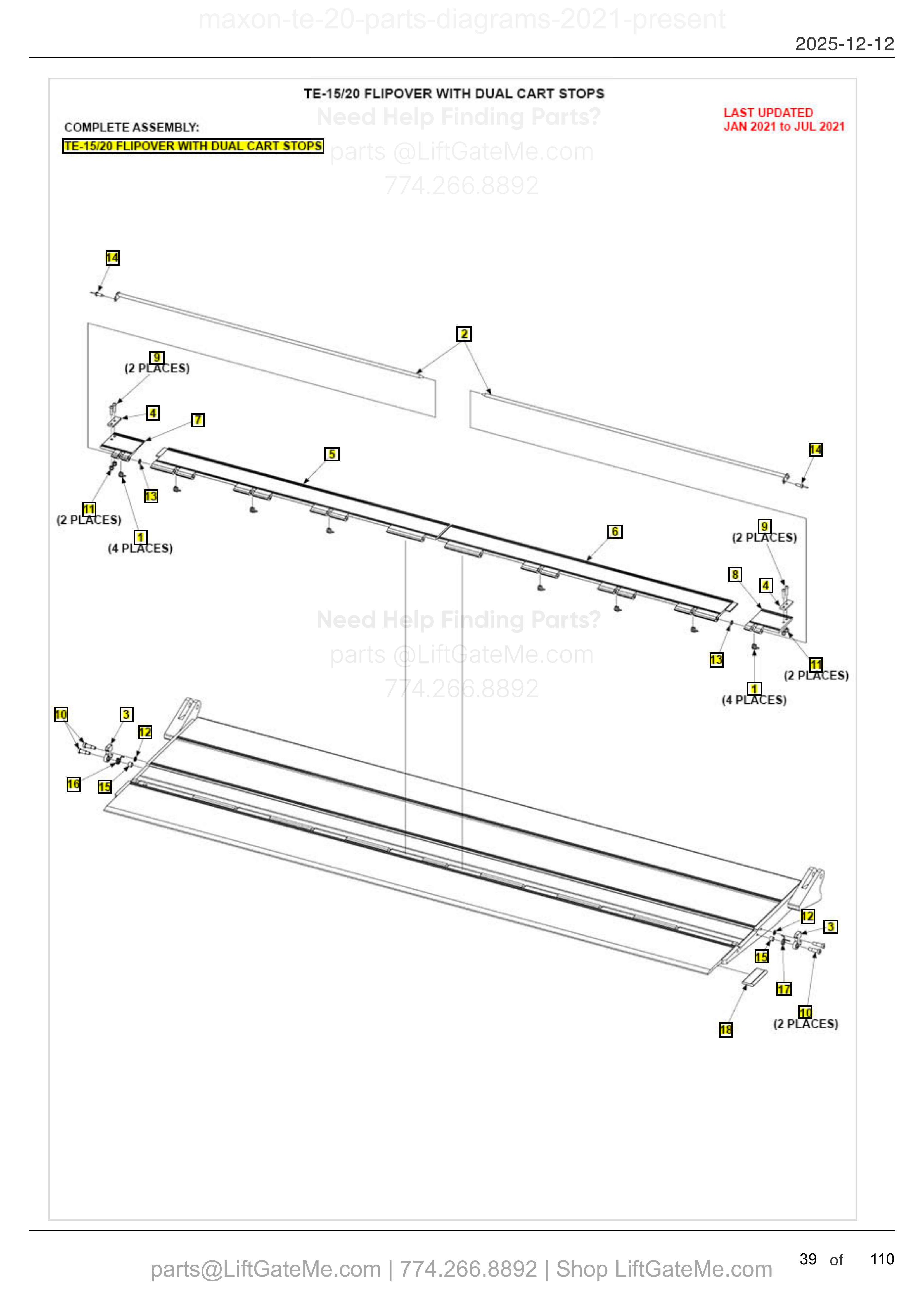 TE-15/20 FLIPOVER WITH DUAL CART STOPS diagram