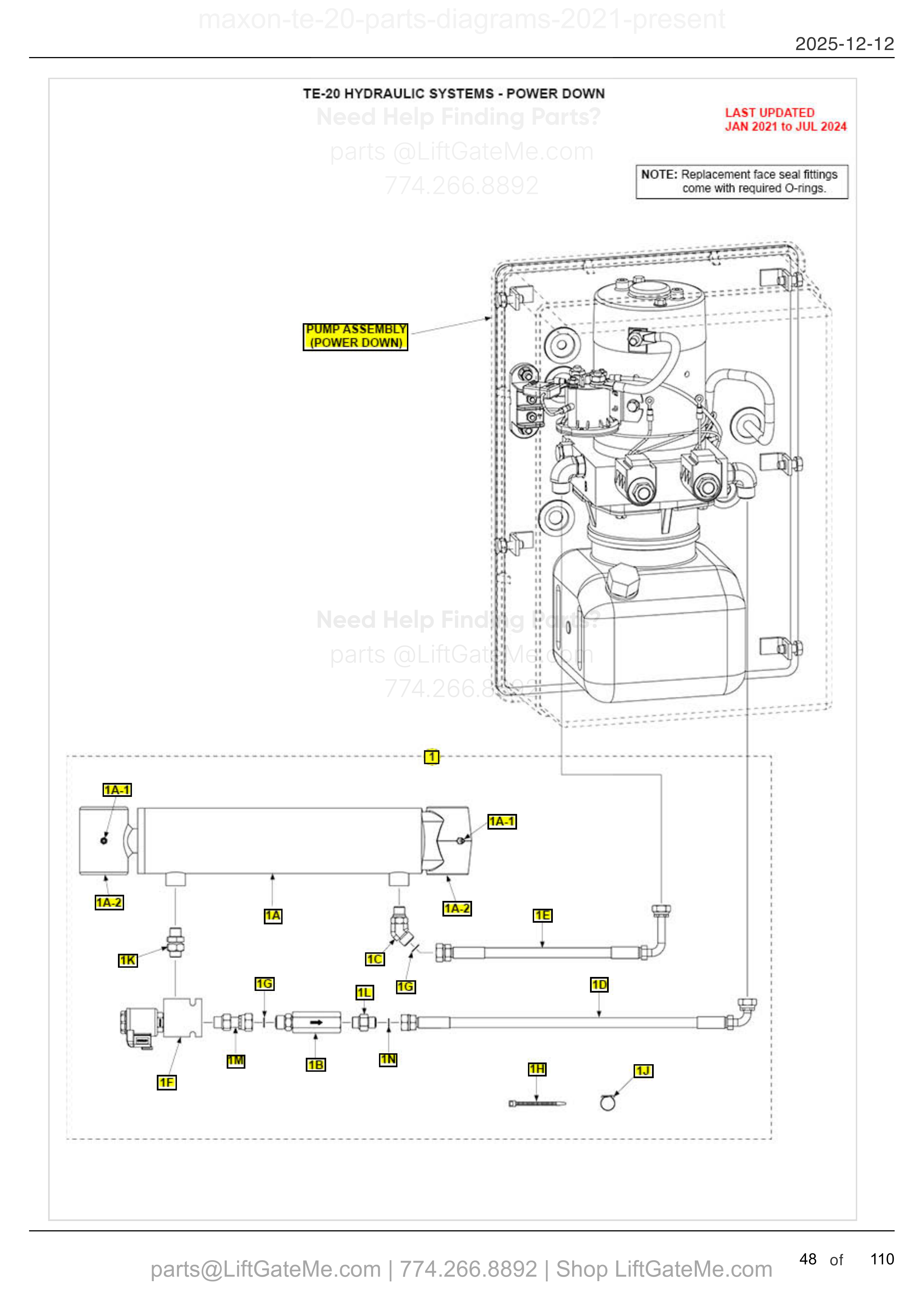 TE-20 HYDRAULIC SYSTEMS - POWER DOWN diagram