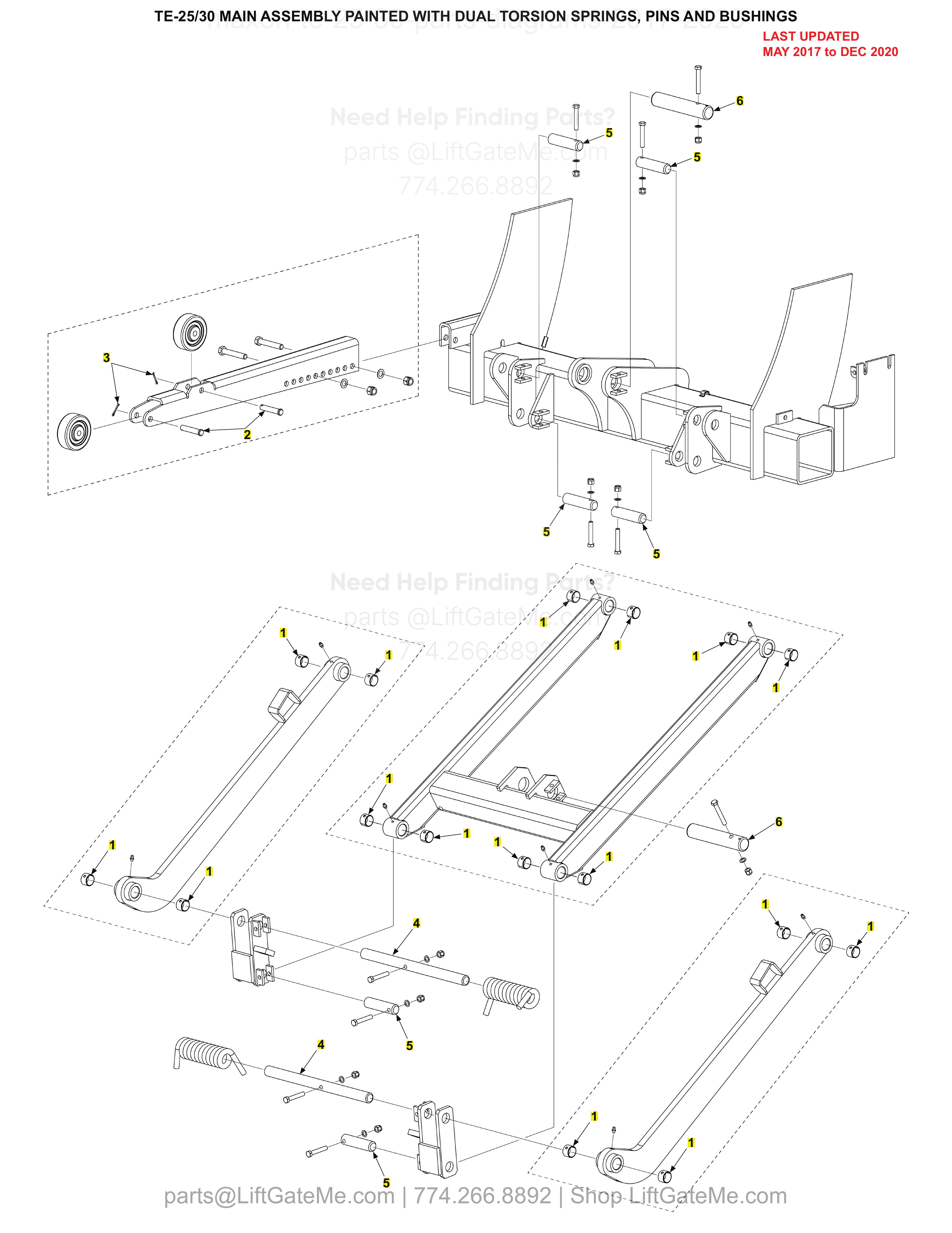 TE-25/30 MAIN ASSEMBLY PAINTED WITH DUAL TORSION SPRINGS, PINS AND BUSHINGS diagram