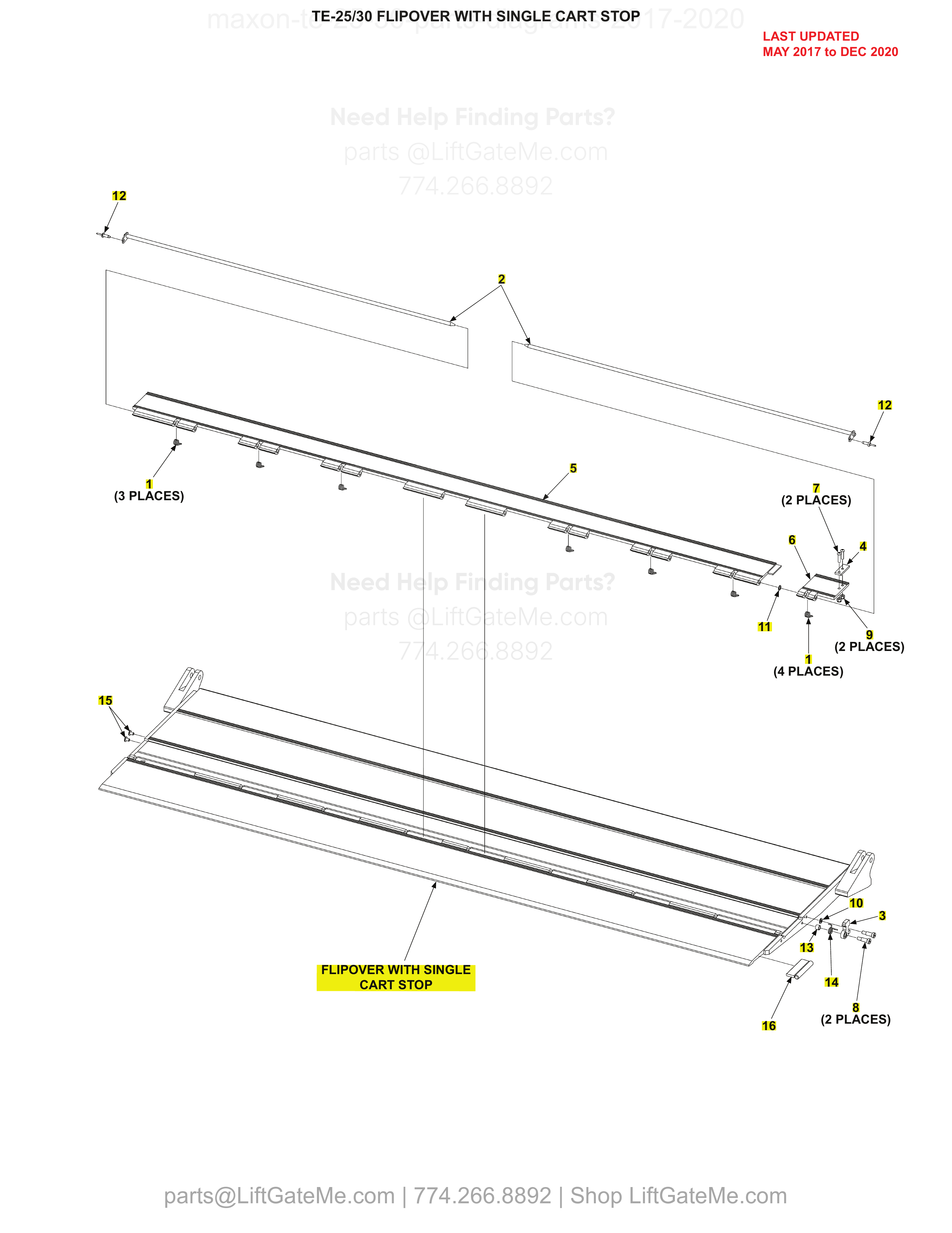 TE-25/30 FLIPOVER WITH SINGLE CART STOP diagram
