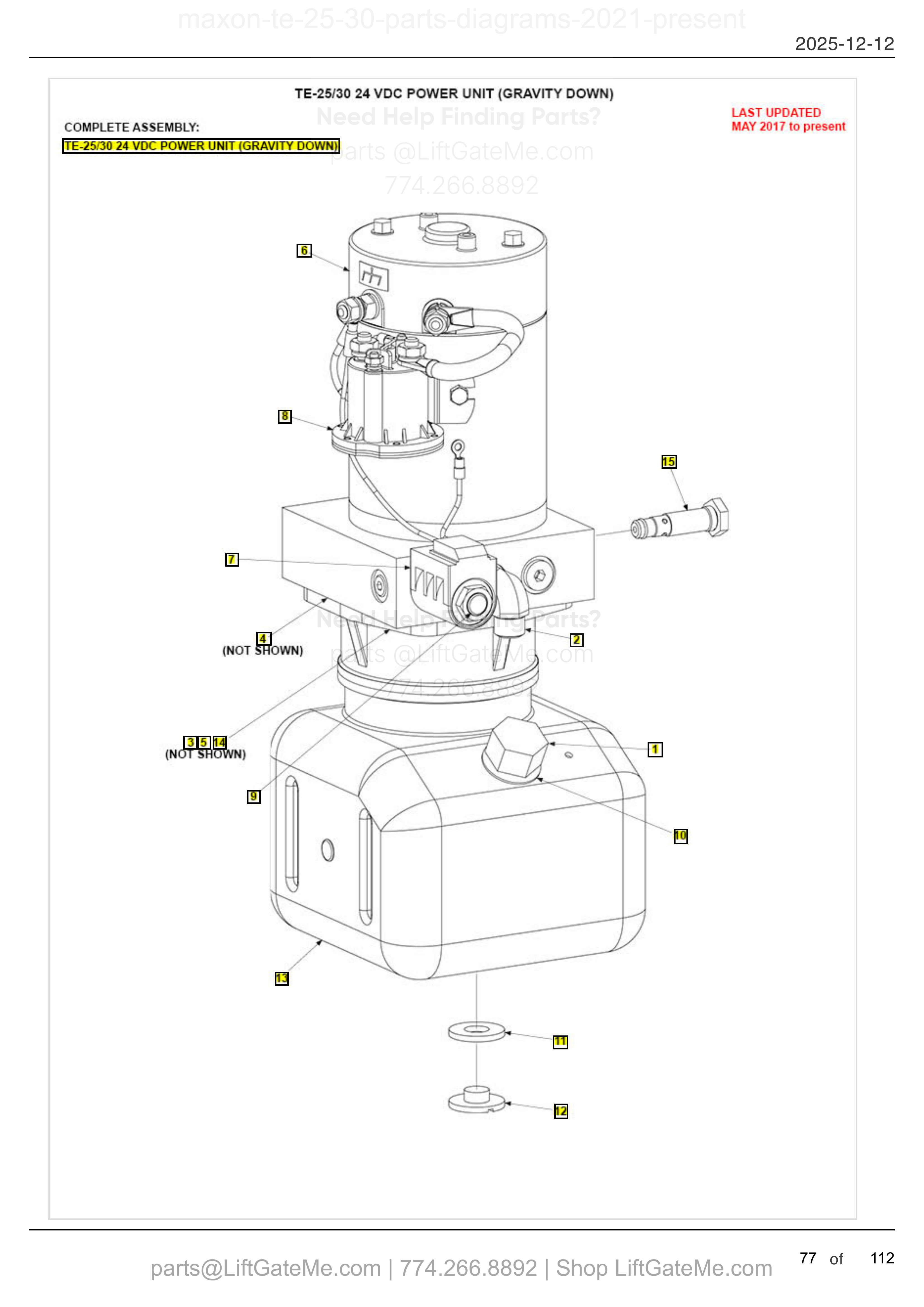 TE-25/30 24 VDC POWER UNIT (GRAVITY DOWN) diagram