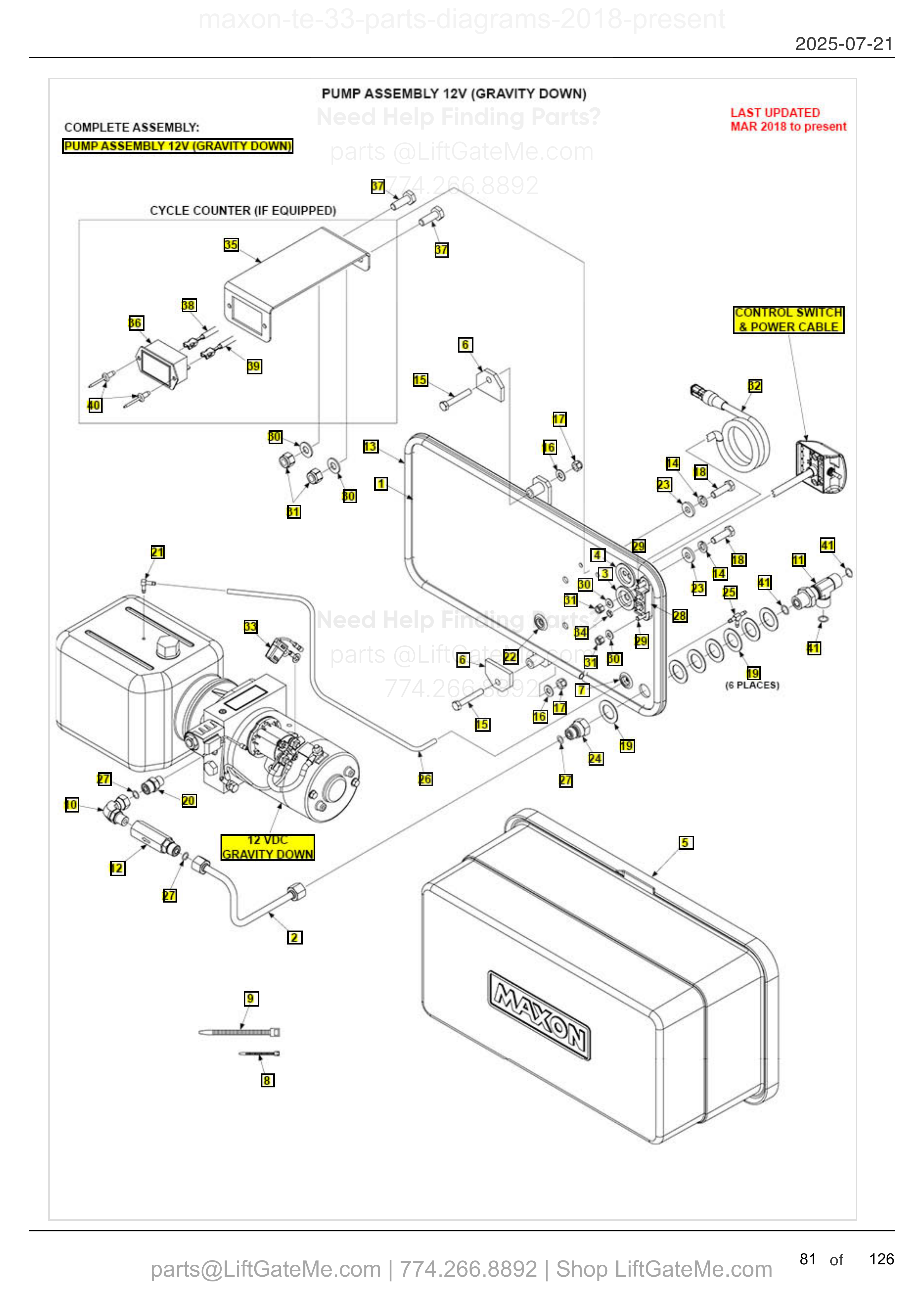 PUMP ASSEMBLY 12V (GRAVITY DOWN) diagram
