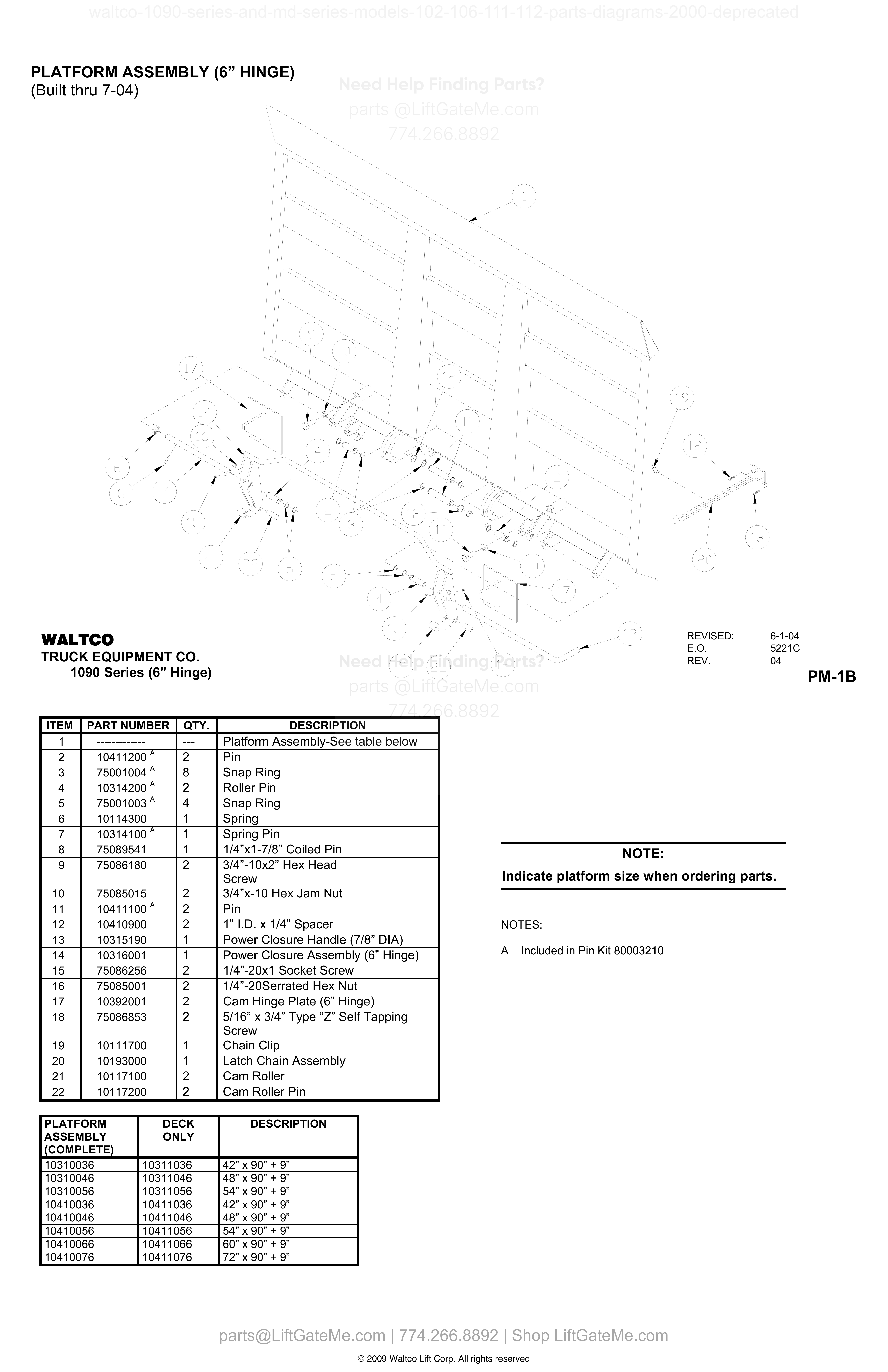PLATFORM ASSEMBLY (6” HINGE) diagram