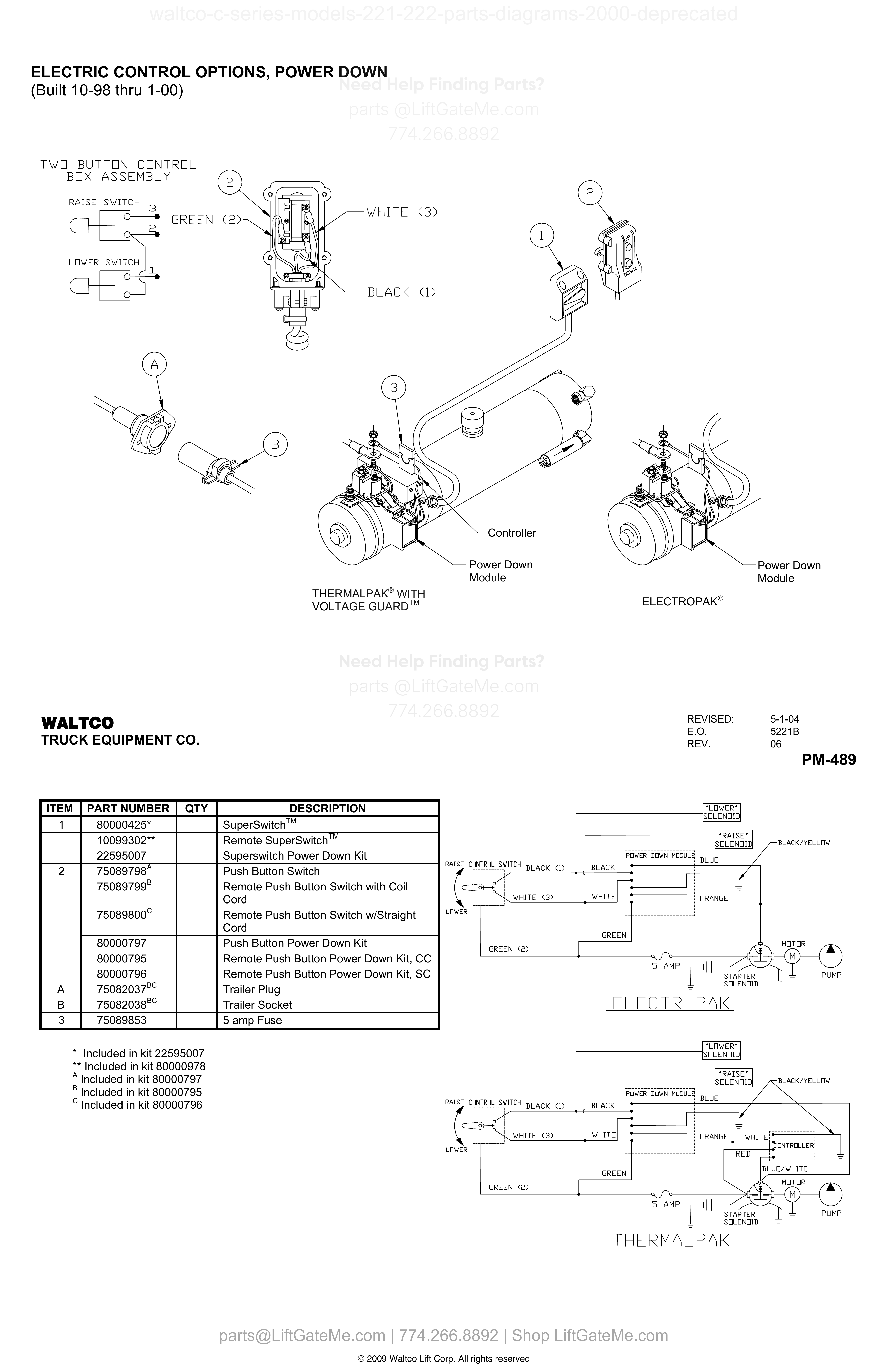 ELECTRIC CONTROL OPTIONS, POWER DOWN (Built 10-98 thru 1-00) diagram