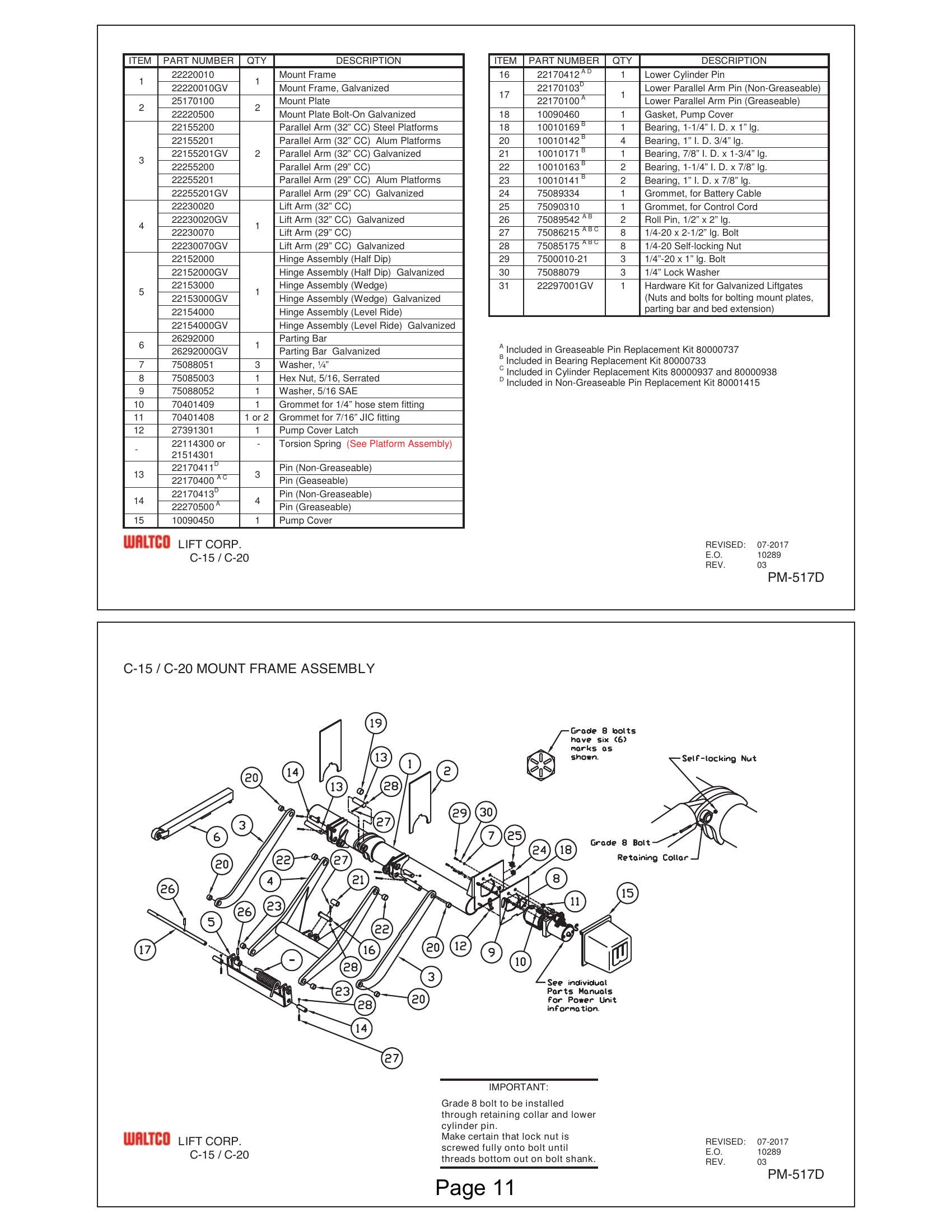 C-15 / C-20 MOUNT FRAME ASSEMBLY diagram