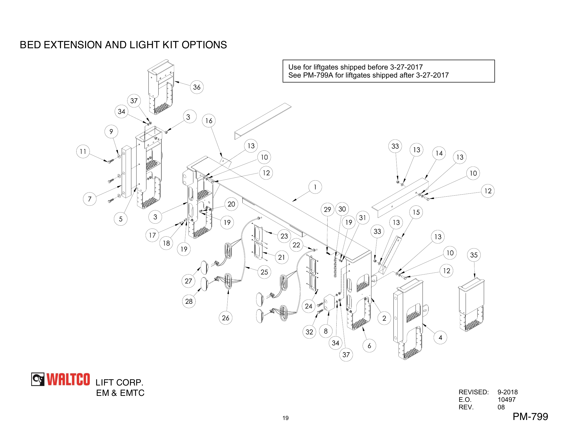 Bed Extension and Light Kit Options diagram
