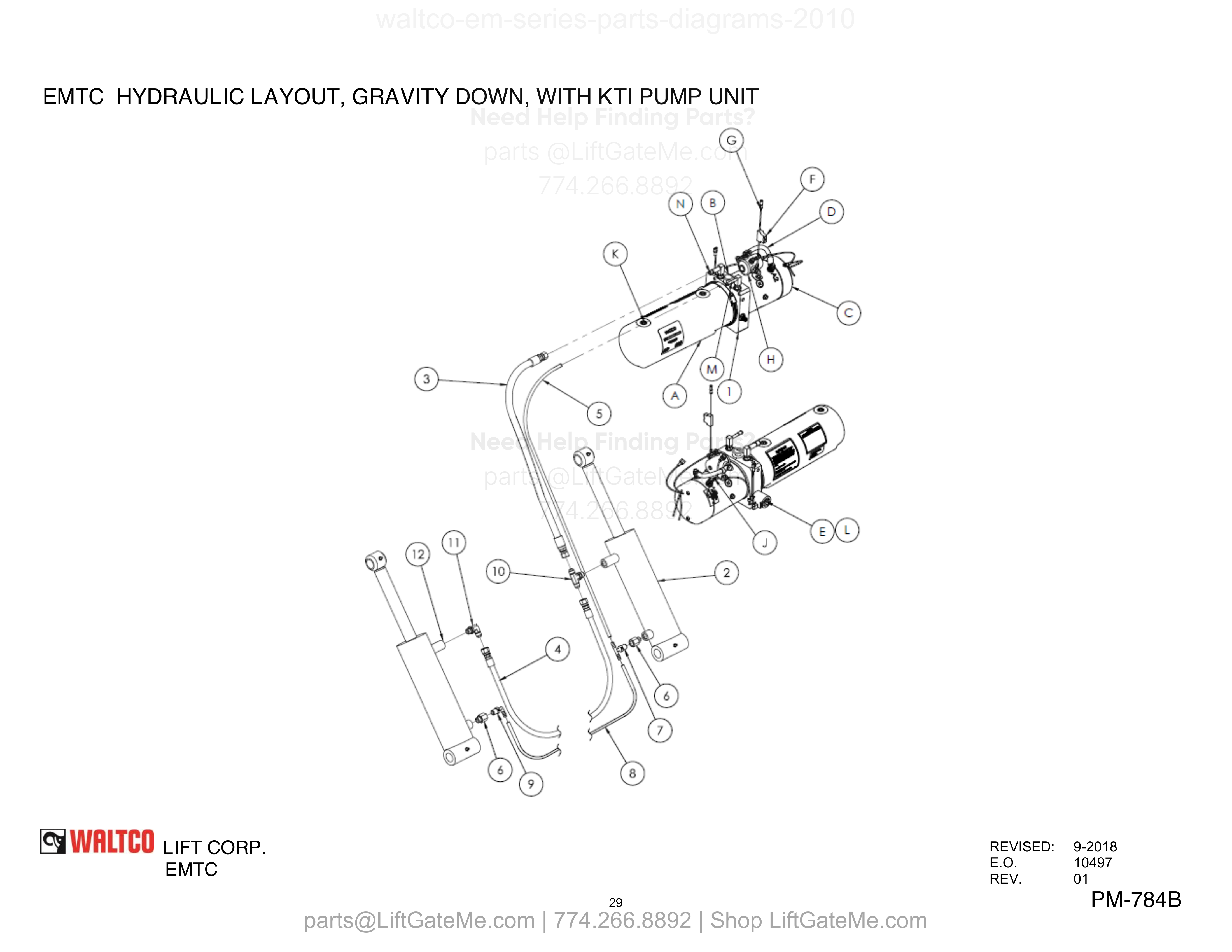 EMTC Hydraulic Layout, Gravity Down, With KTI Pump Unit diagram