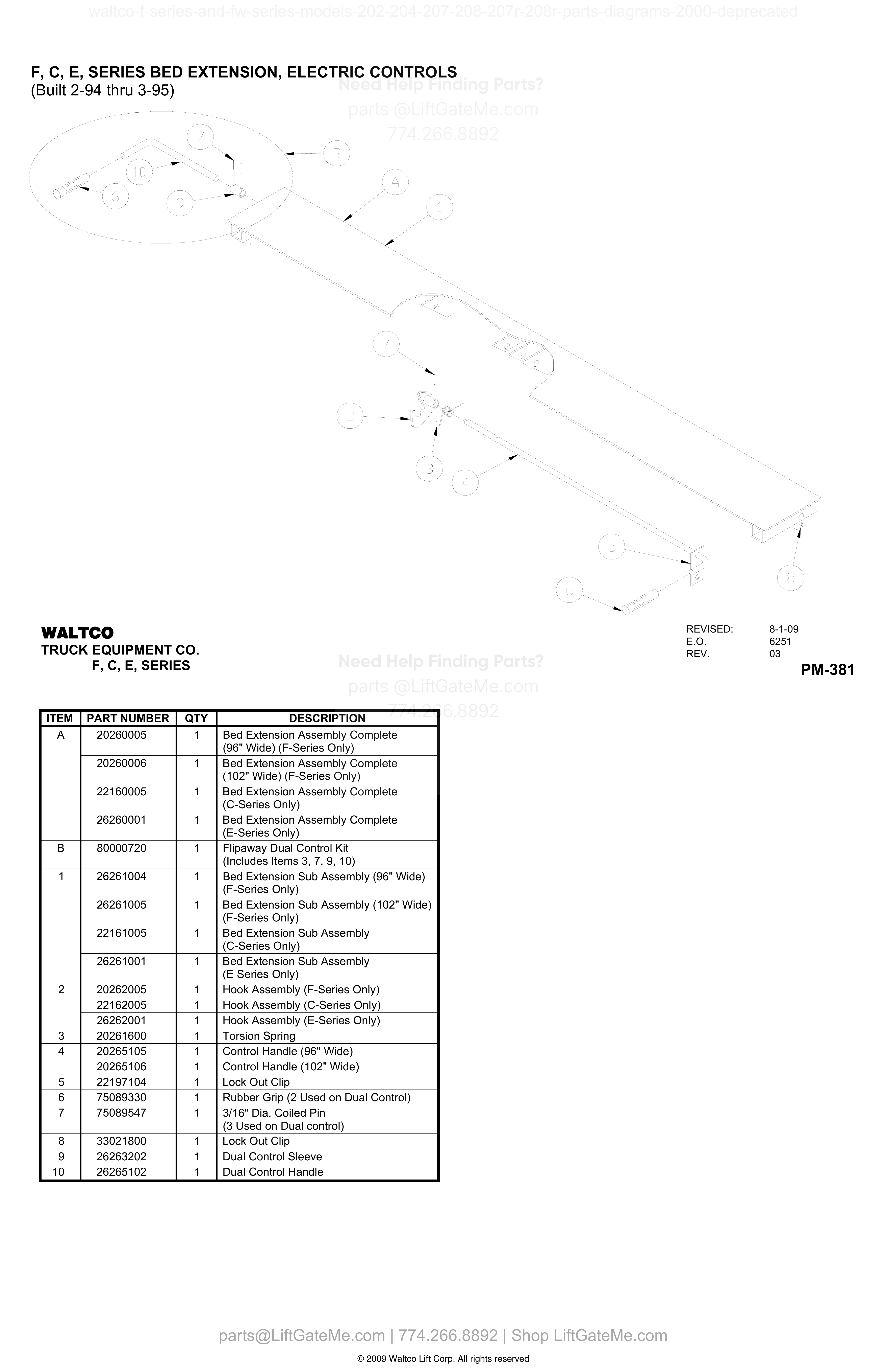 F, C, E, SERIES BED EXTENSION, ELECTRIC CONTROLS diagram