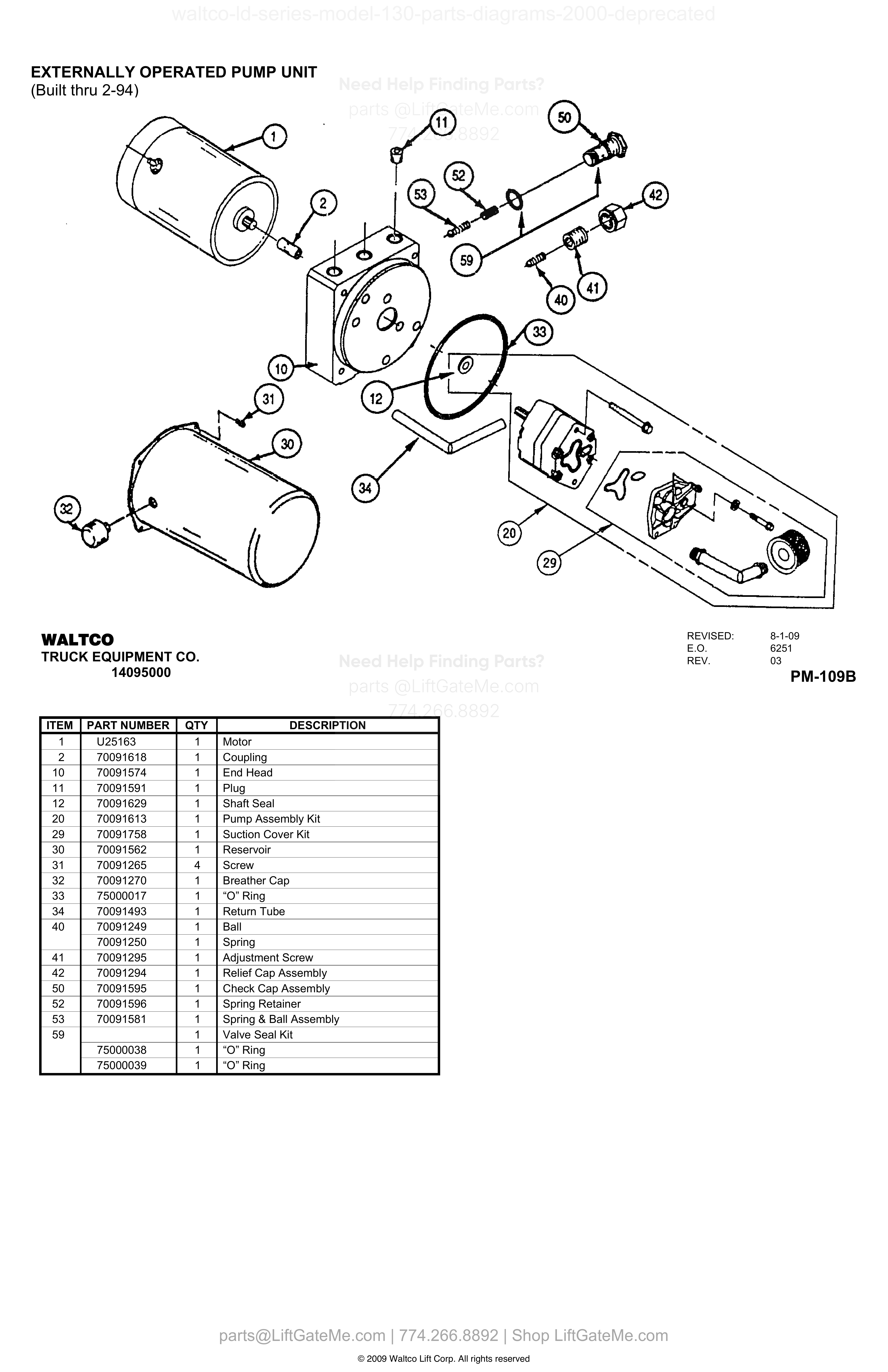 EXTERNALLY OPERATED PUMP UNIT (Built thru 2-94) diagram