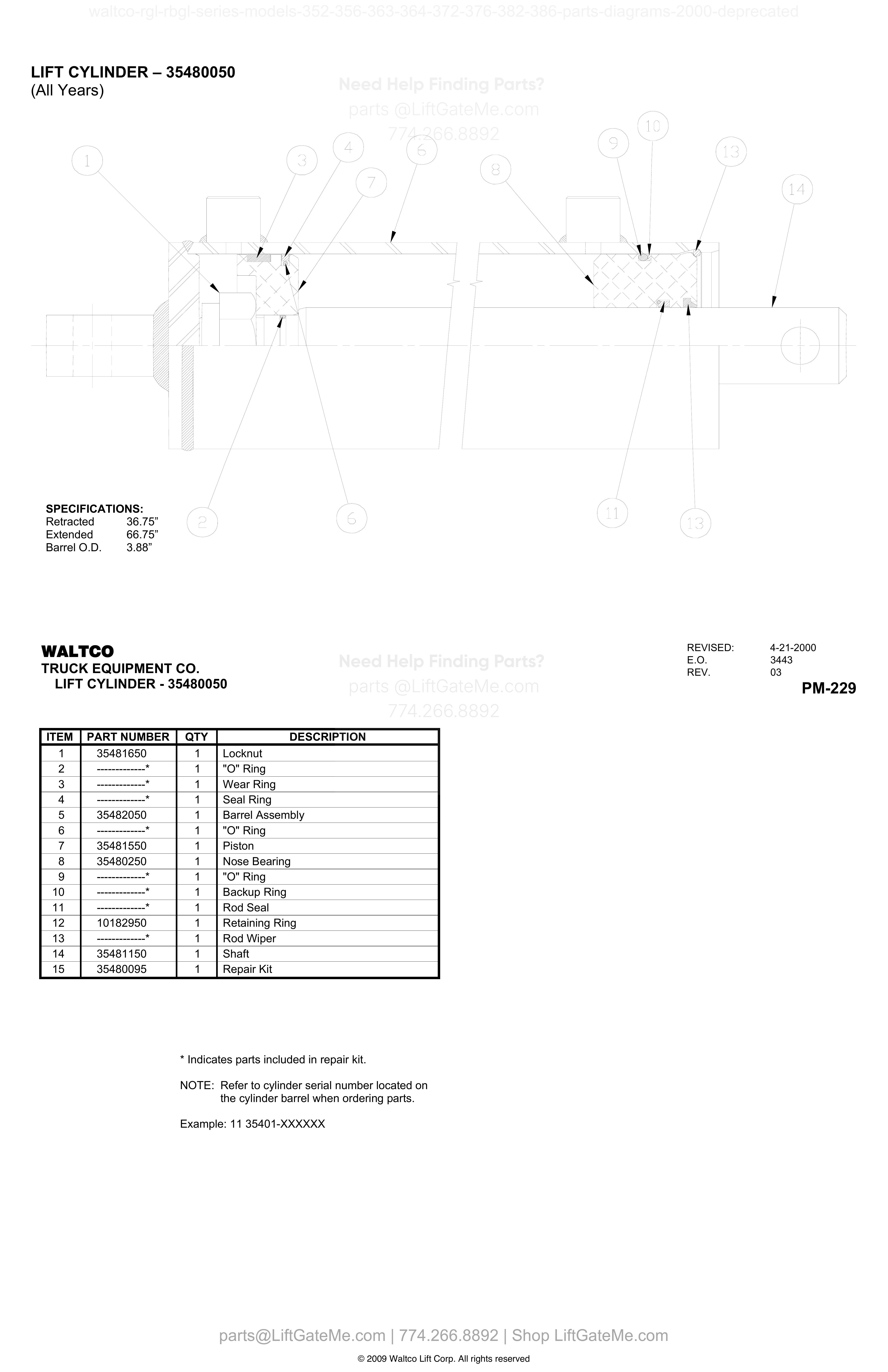 LIFT CYLINDER – 35480050 (All Years) diagram