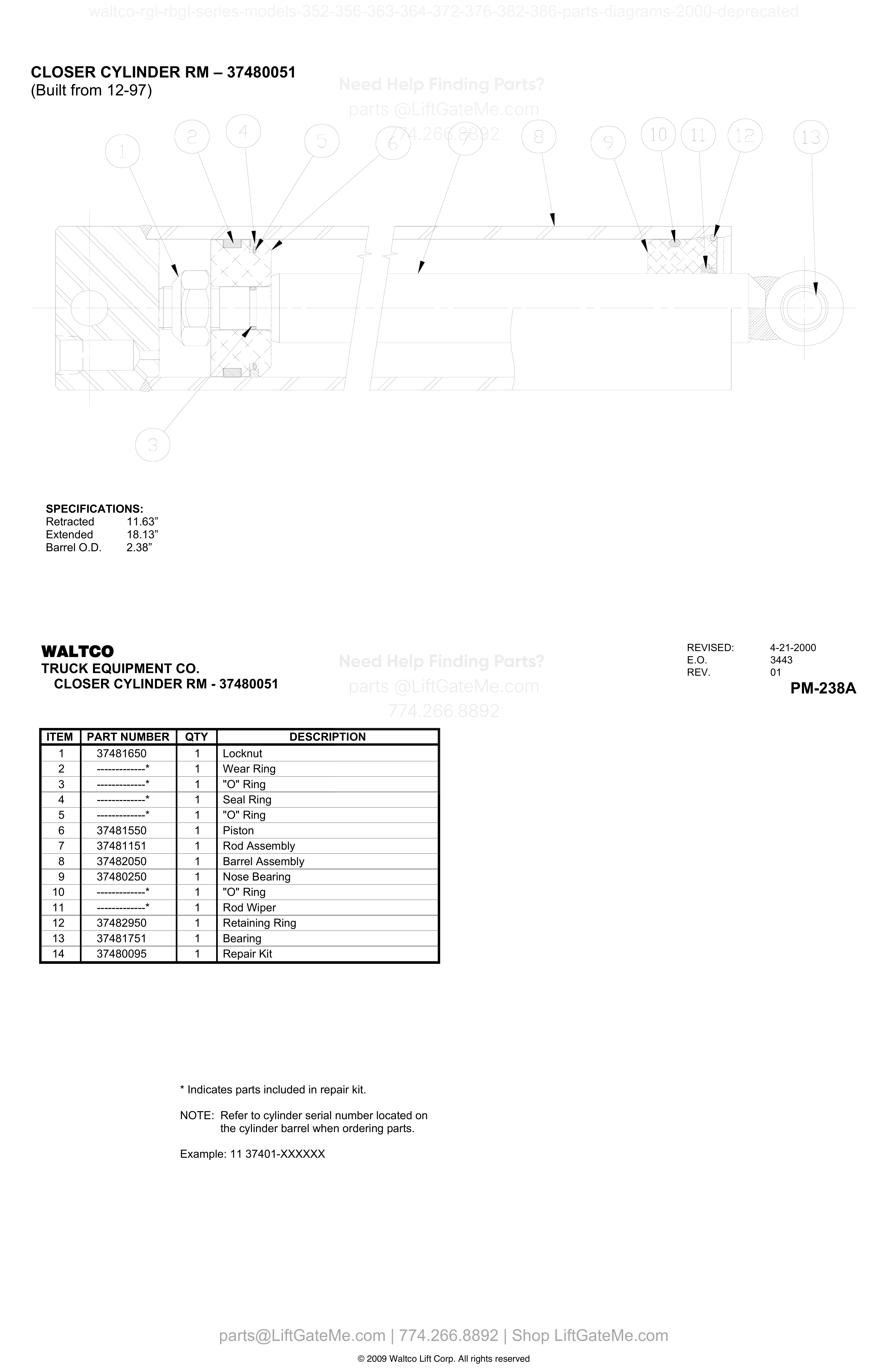 CLOSER CYLINDER RM – 37480051 (Built from 12-97) diagram