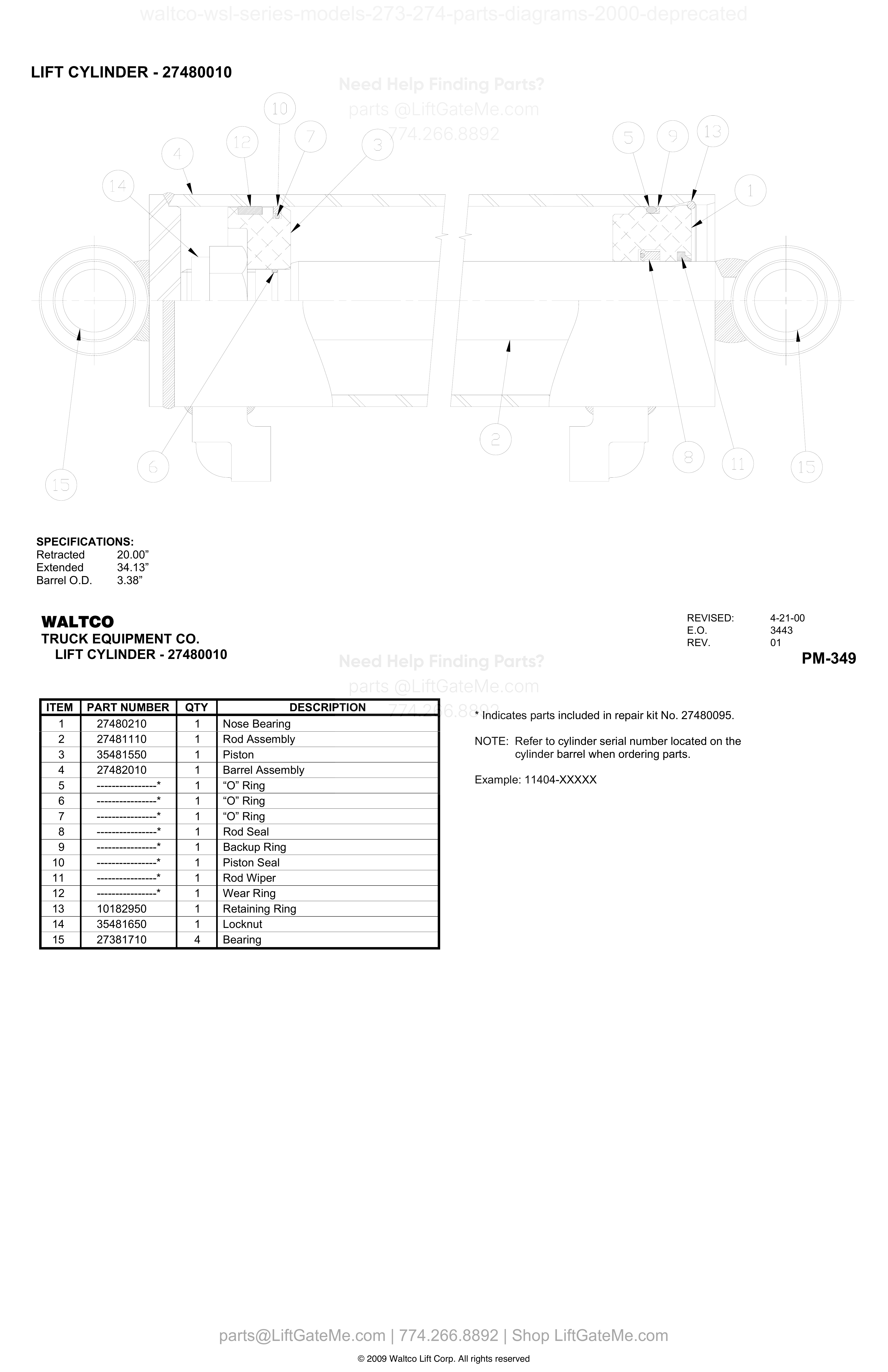 LIFT CYLINDER - 27480010 diagram